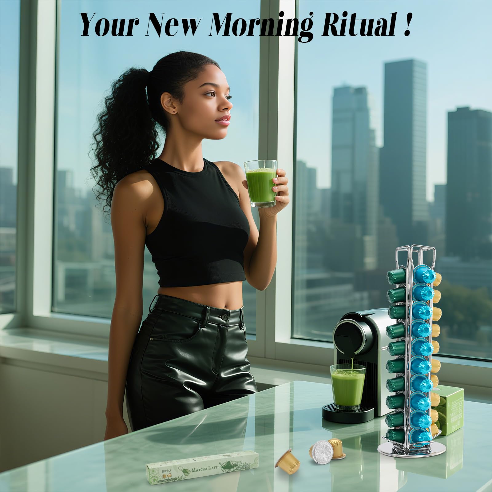 Eastsign Sweetened Matcha Latte Pods Compatible with Nespresso Creamy Convenient 10 Recyclable Capsules — view 2