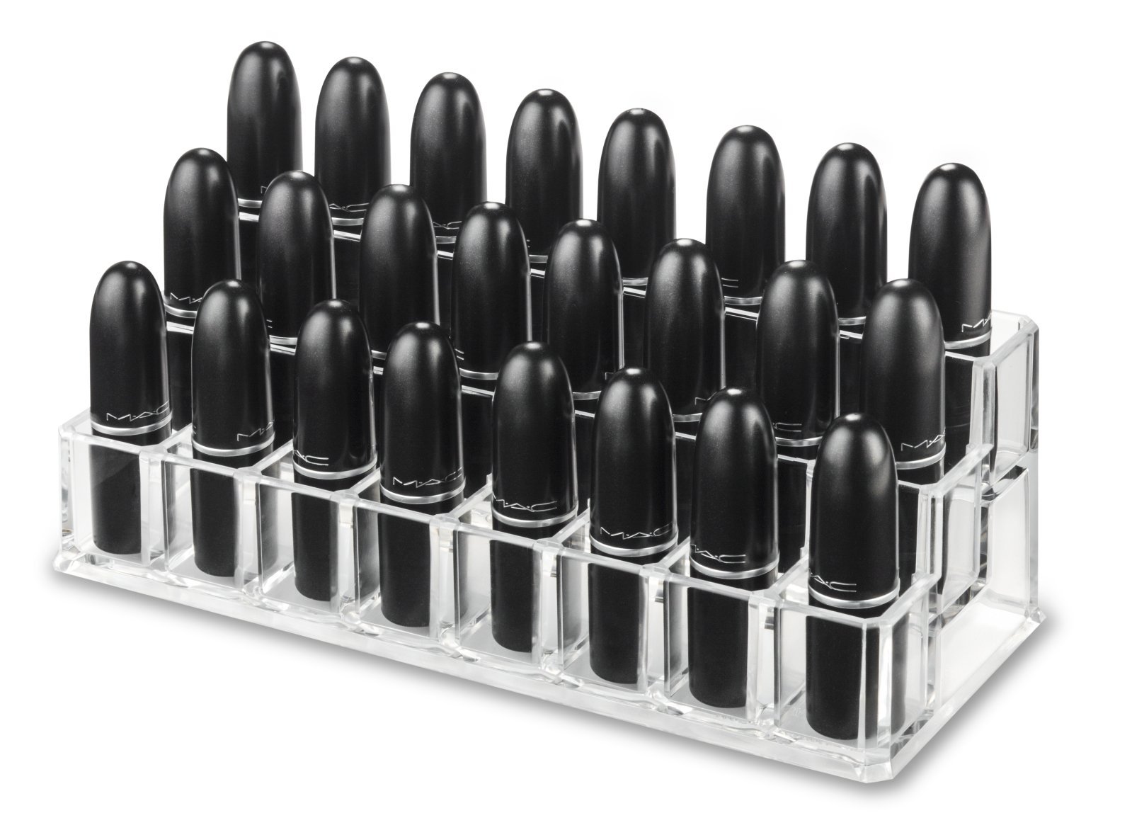byAlegory Tiered Acrylic Lipstick Makeup Organizer | 24 Space Cosmetic Storage - 3 Tiers (CLEAR)