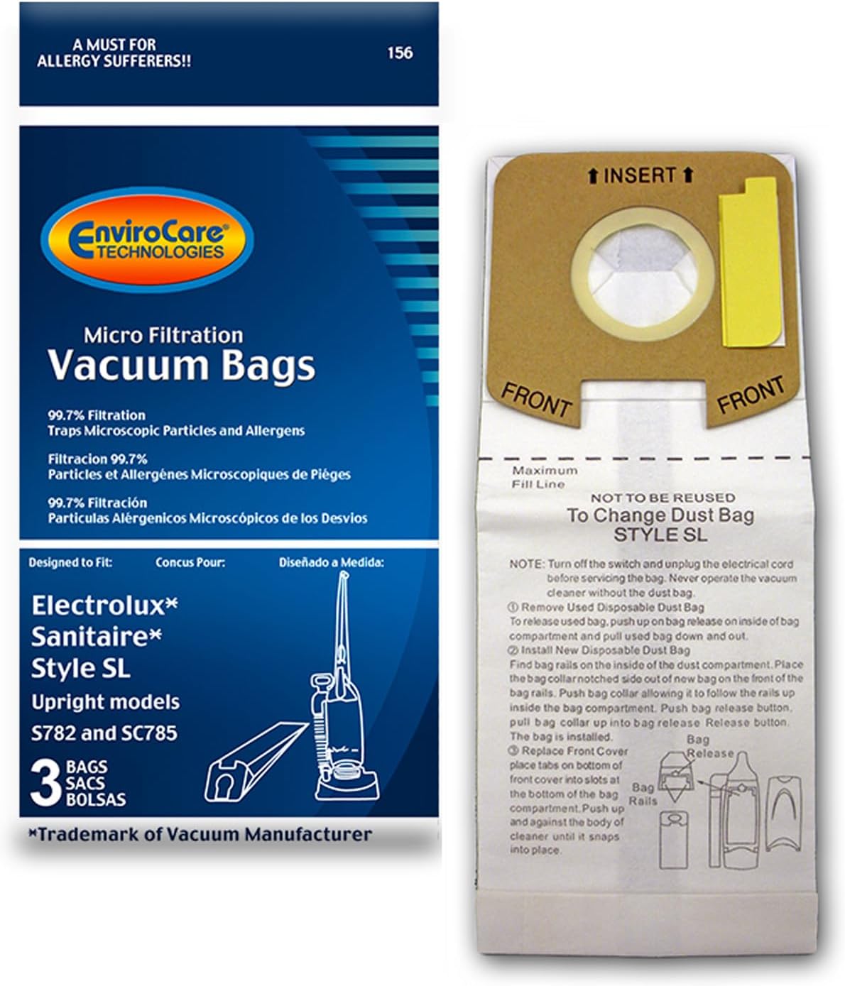 EnviroCare technologies Eureka Style SL Vacuum Cleaner Bags Microfiltration 3 pk. EnviroCare technologies Eureka Style SL Vacuum Cleaner Bags Microfiltration 3 pk.