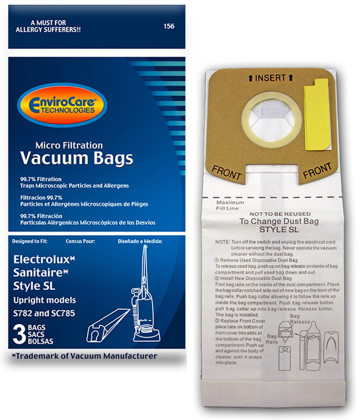EnviroCare technologies Eureka Style SL Vacuum Cleaner Bags Microfiltration 3 pk.