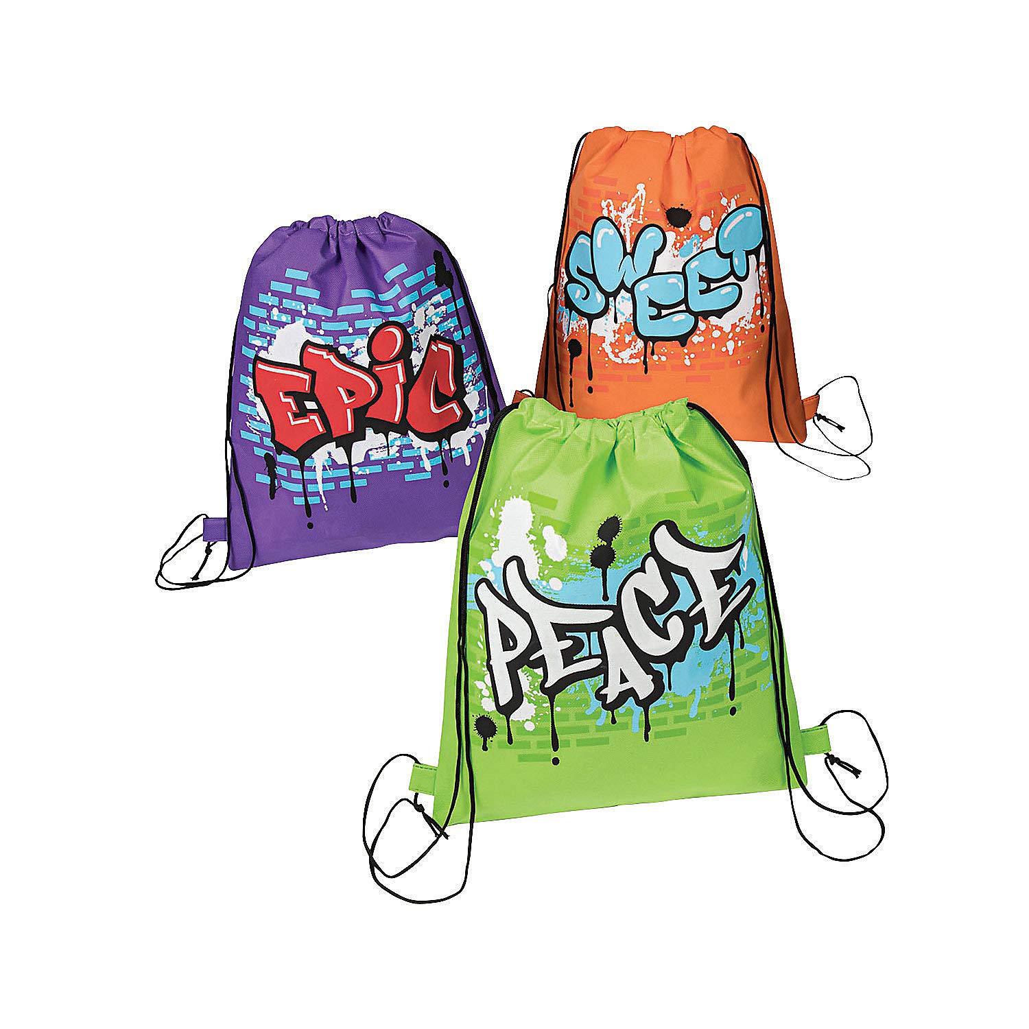 Fun Express Graffiti Drawstring Backpack - 12 bags - Party Favors and Giveaways