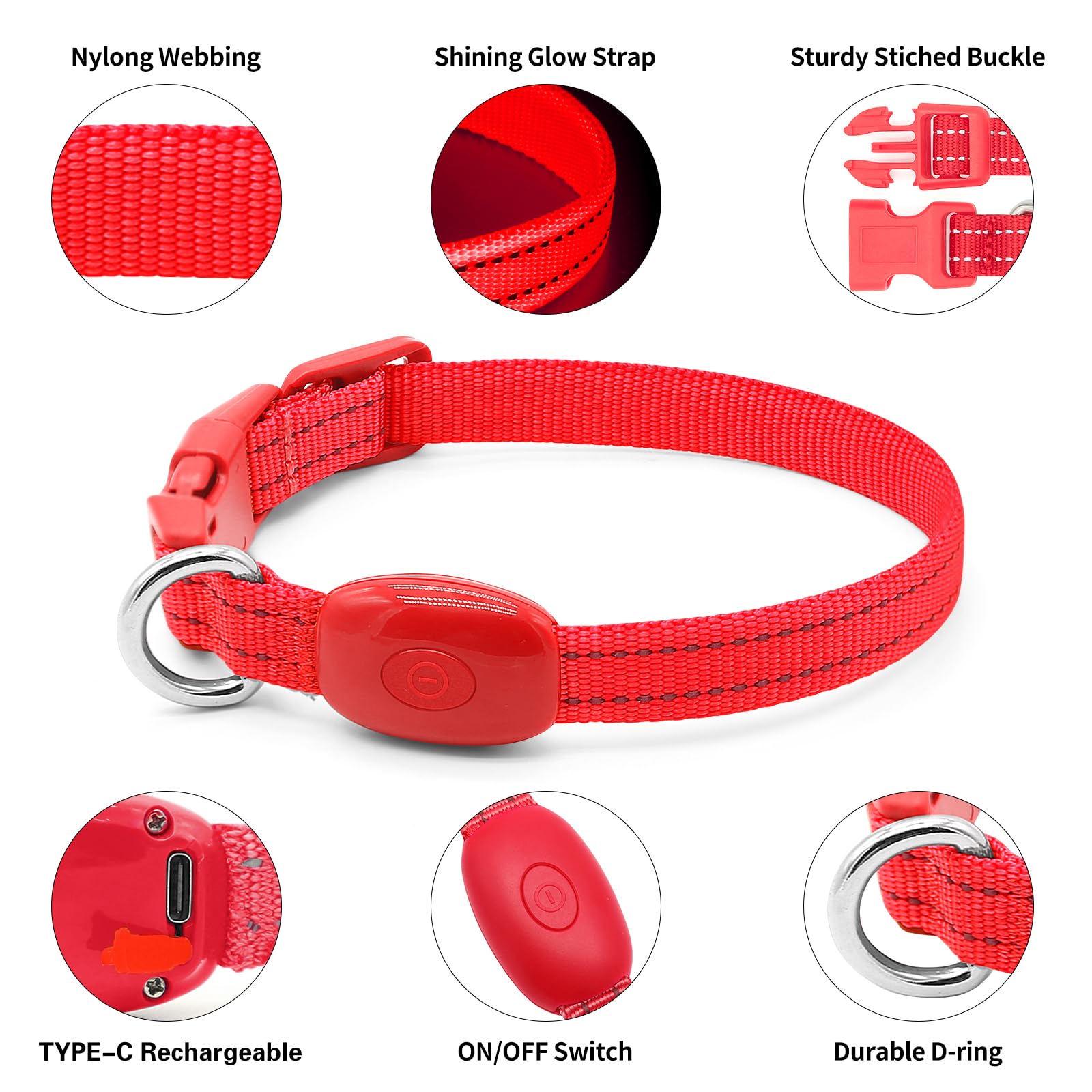 Leuchtendes Hundehalsband für kleine Hunde – wiederaufladbares LED-Hundehalsband, verstellbar, reflektierend, Welpenhalsband, LED-Katzenhalsband, leuchtende Sicherheitshundlichter für nächtliche