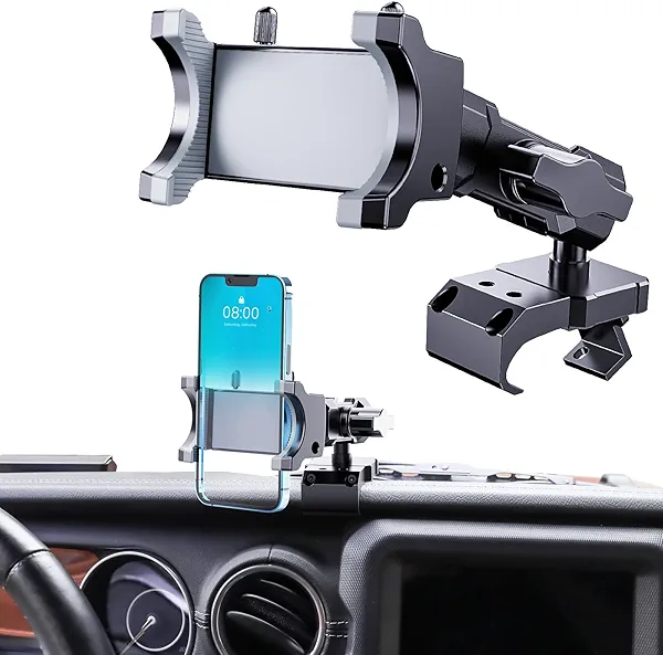 DIAMOOKY Upgraded Metal Phone Mount for Jeep Wrangler JL JLU 2018-2023 and Gladiator JT 2020 2021 2022 2023 Phone Holder Dash Mount System Kit Dashboard Accessories Driver Side (Not for 4xe)