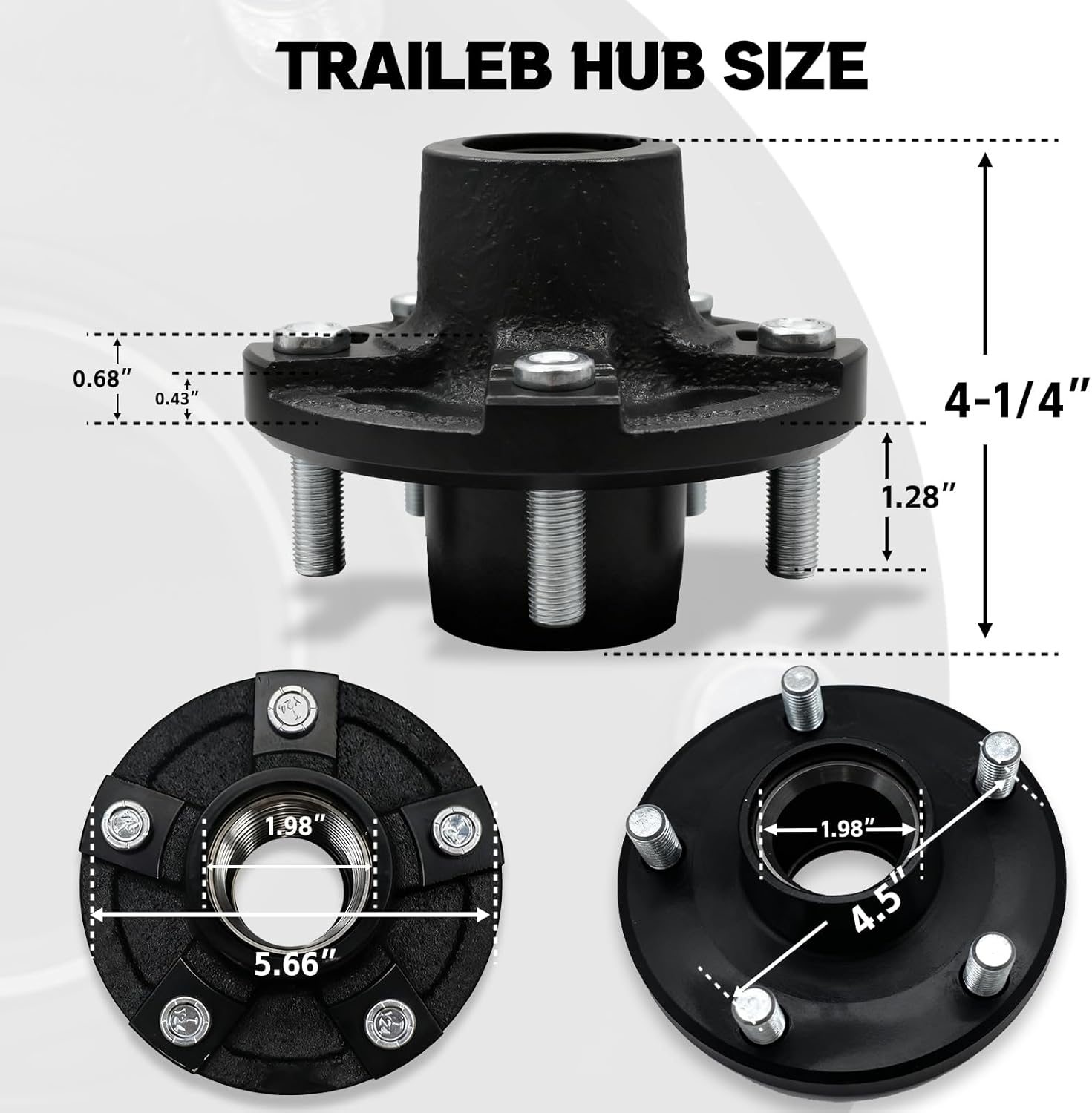 2 Sets 2000lb Trailer Hub Kits for 5 Bolt 4.5" Trailer Hub Fits 1" and 1-1/16" Trailer Straight Spindle, 5×4.5 Boat Trailer Hubs Kit (Only Fits Straight Spindle) with Dust Cap and Rubber Plug