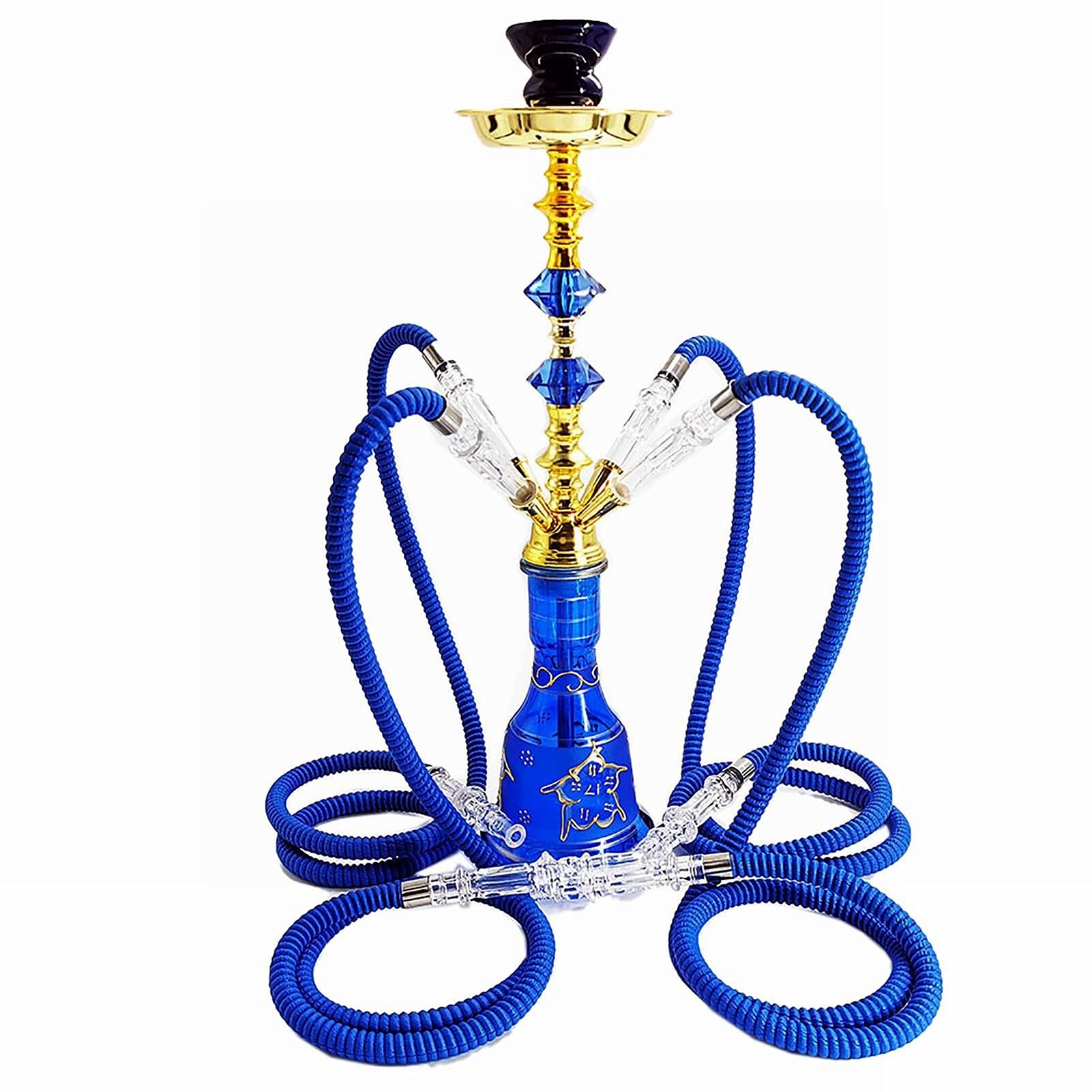 4 Schlauch Shisha Combo Set Luxus Modern Glasshukas Einfache Demontage Und Reinigung Rauchen Set Für Zuhause, Autos Und Partys blue