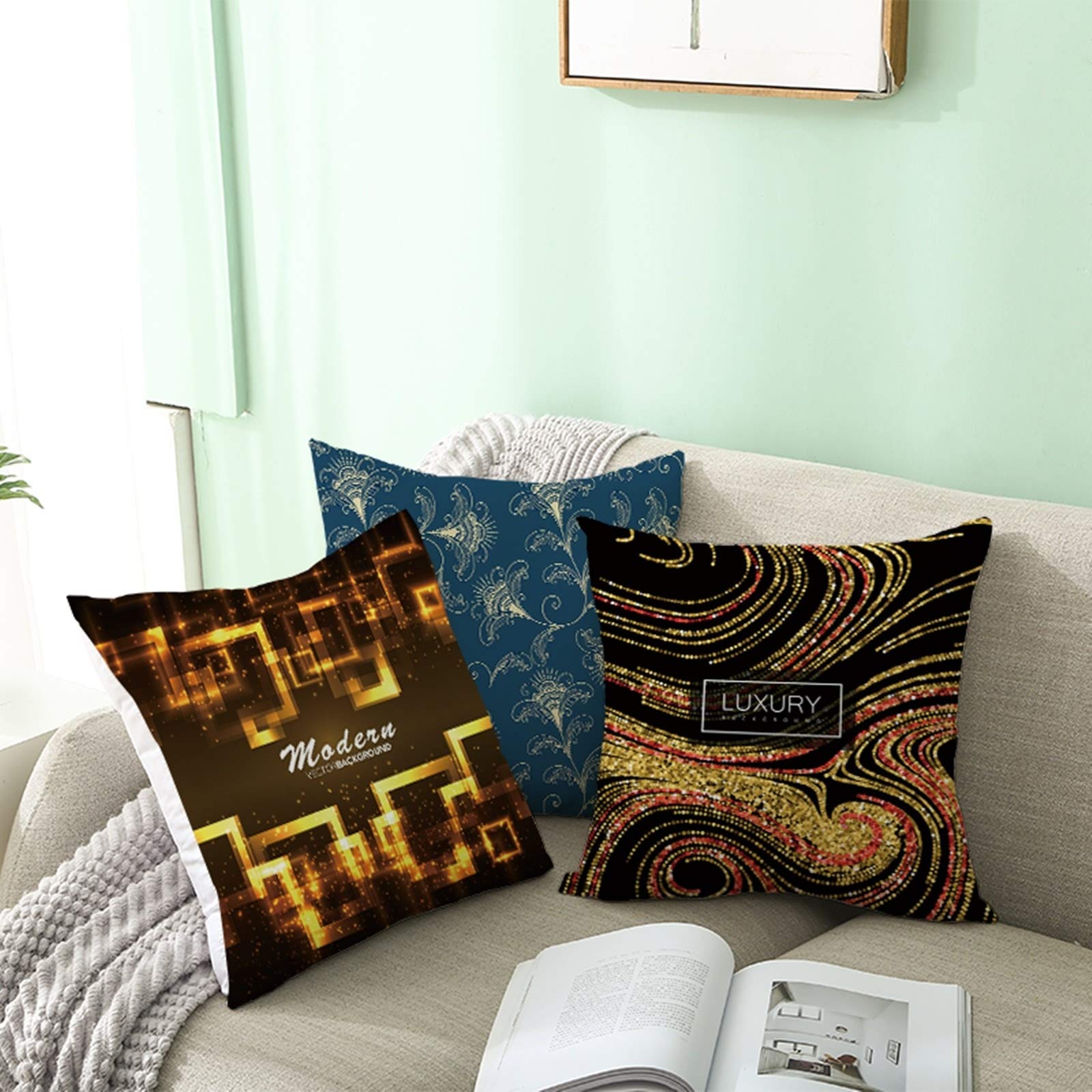 Federe Cuscino 40x40 Cm ANAZOZ - Motivo Brick Wall, Poliestere, Grigio/Bianco/Giallo/Blu, Singola - Foto 5