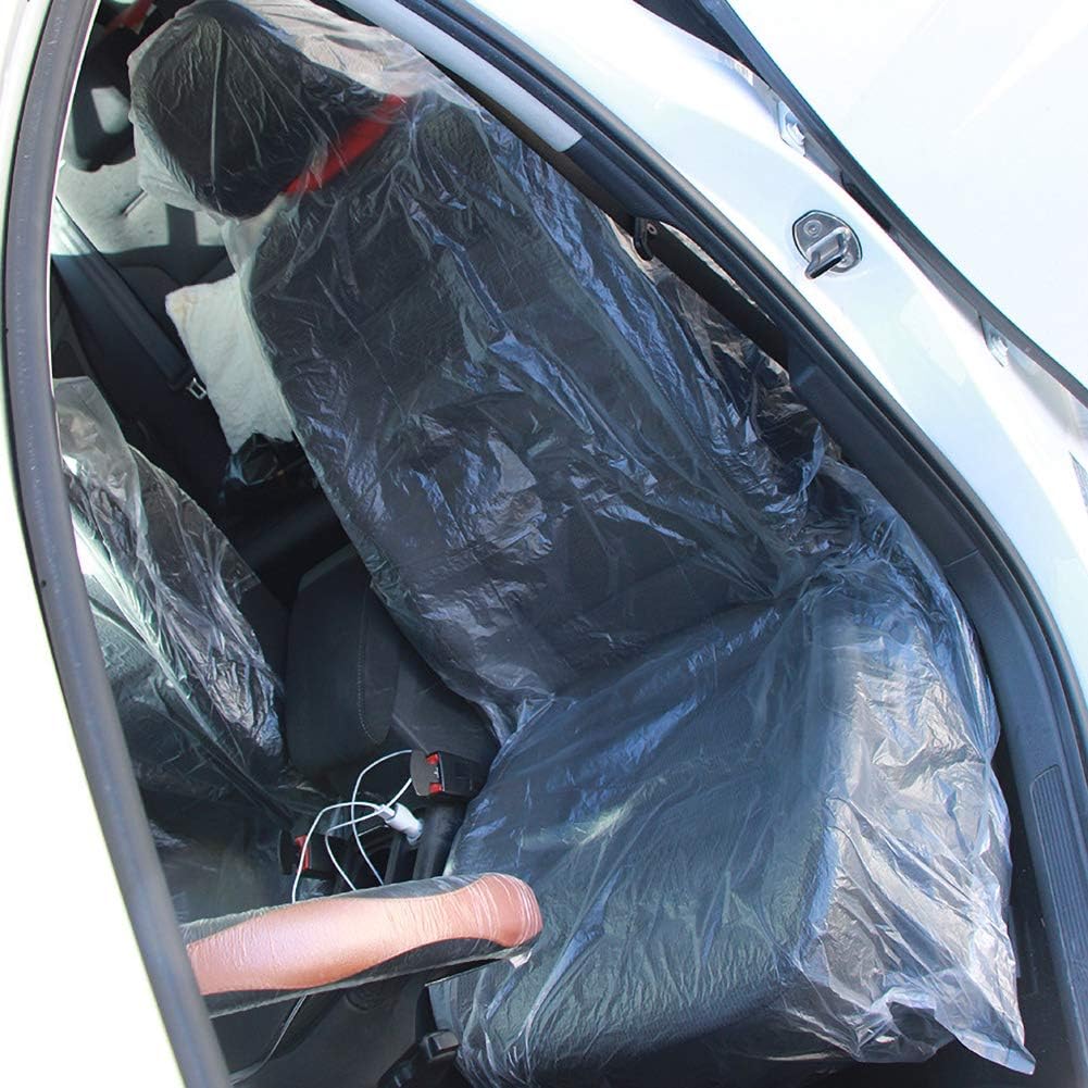 Feawiih Housse de Siège, 100PCS Protecteurs de Voiture Jetables en Plastique, Transparents, Faciles à Installer, Housse de Siège de Véhicule pour Amoureux de Voiture