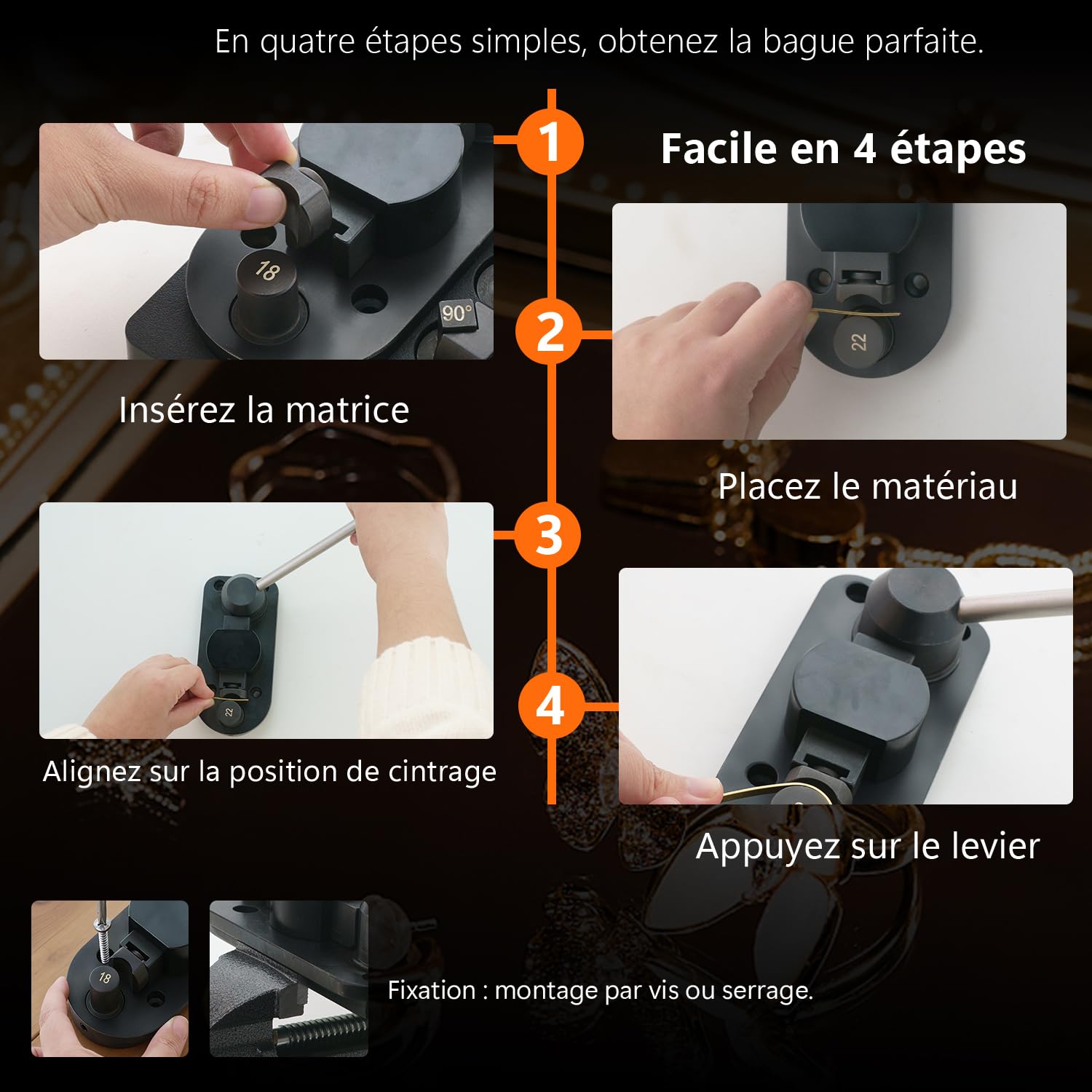 Herramienta para doblar y medir anillos – Ajustador profesional de joyas para anillos apretados o sueltos, kit de cambio de tamaño de metal negro (hombres y mujeres, medición precisa HH-B05N-2