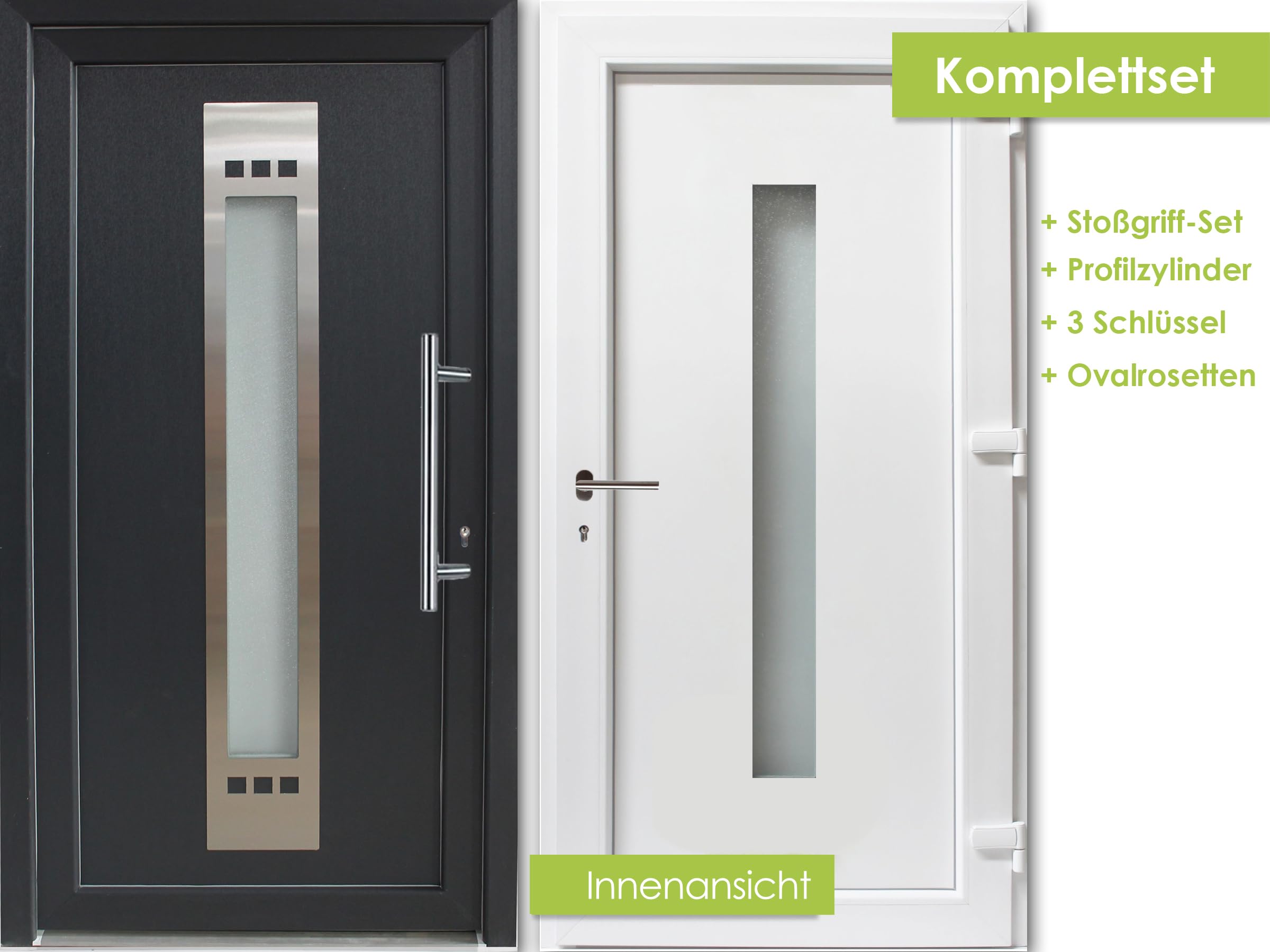 Kunststoff Haustür nach Maß Santana Size außen anthrazit/innen weiß DIN rechts nach innen öffnend mit Stoßgriff-Set