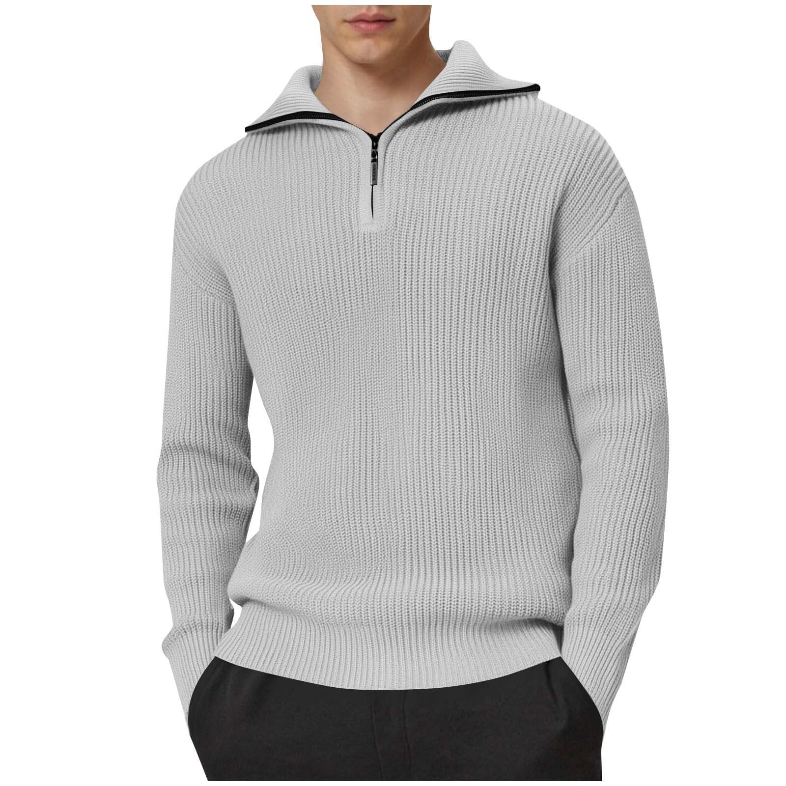 Herrenpullover mit Reißverschluss Grobstrickpullover Warm Winterpullover Langarm Pulli Modern Sweater V Ausschnitt