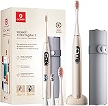 Oclean X Pro Digital Electric Toothbrush, 3 Modes, 4 Brush Heads and Travel Case, with Color Screen, Battery Life 30 Days, with Timer and Application, Gold