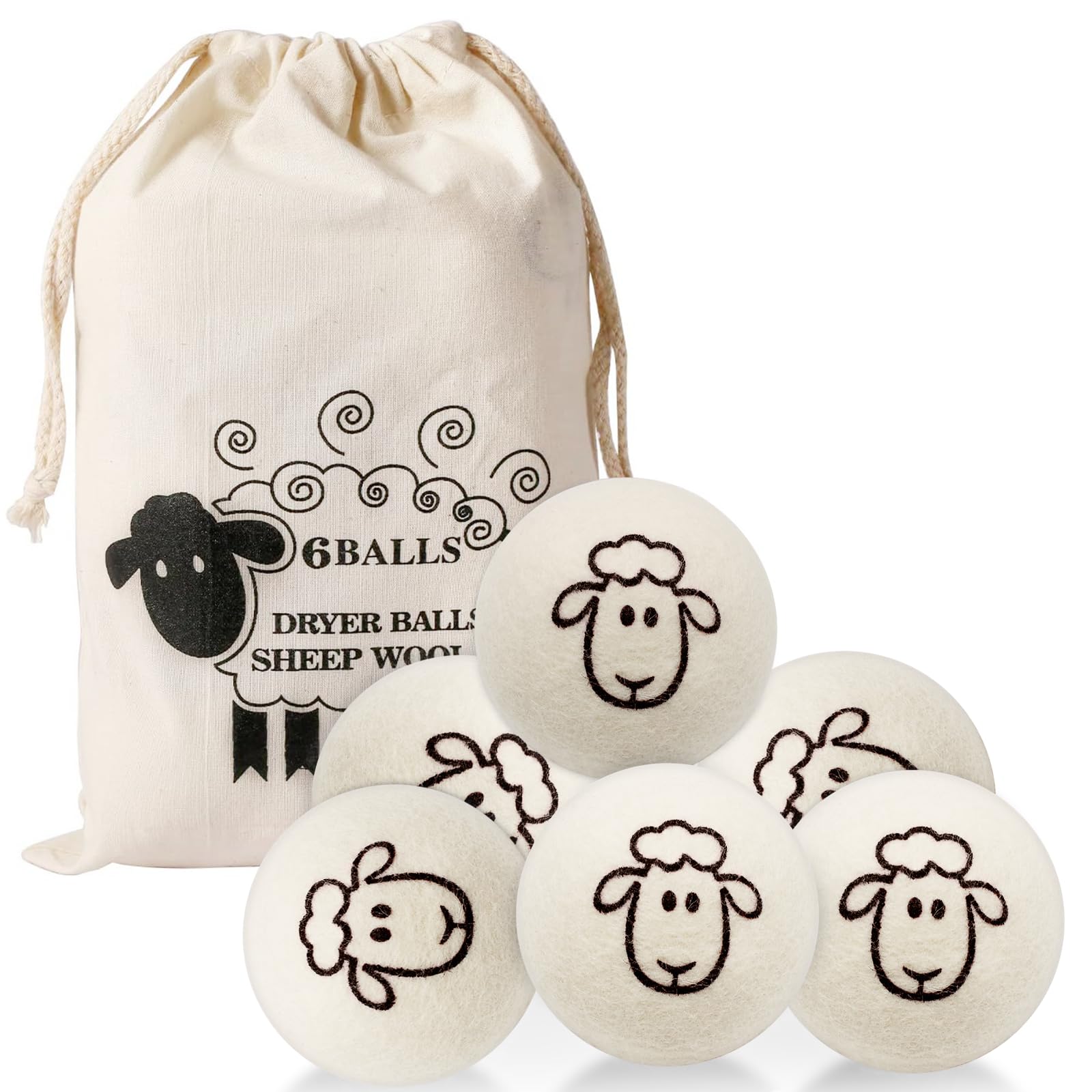 Pack 6 Bolas Secadora De Ropa,7cm Bolas de Lana para Secadora,Bola de Lana para Lavadora Ahorran Tiempo de Secado Energético