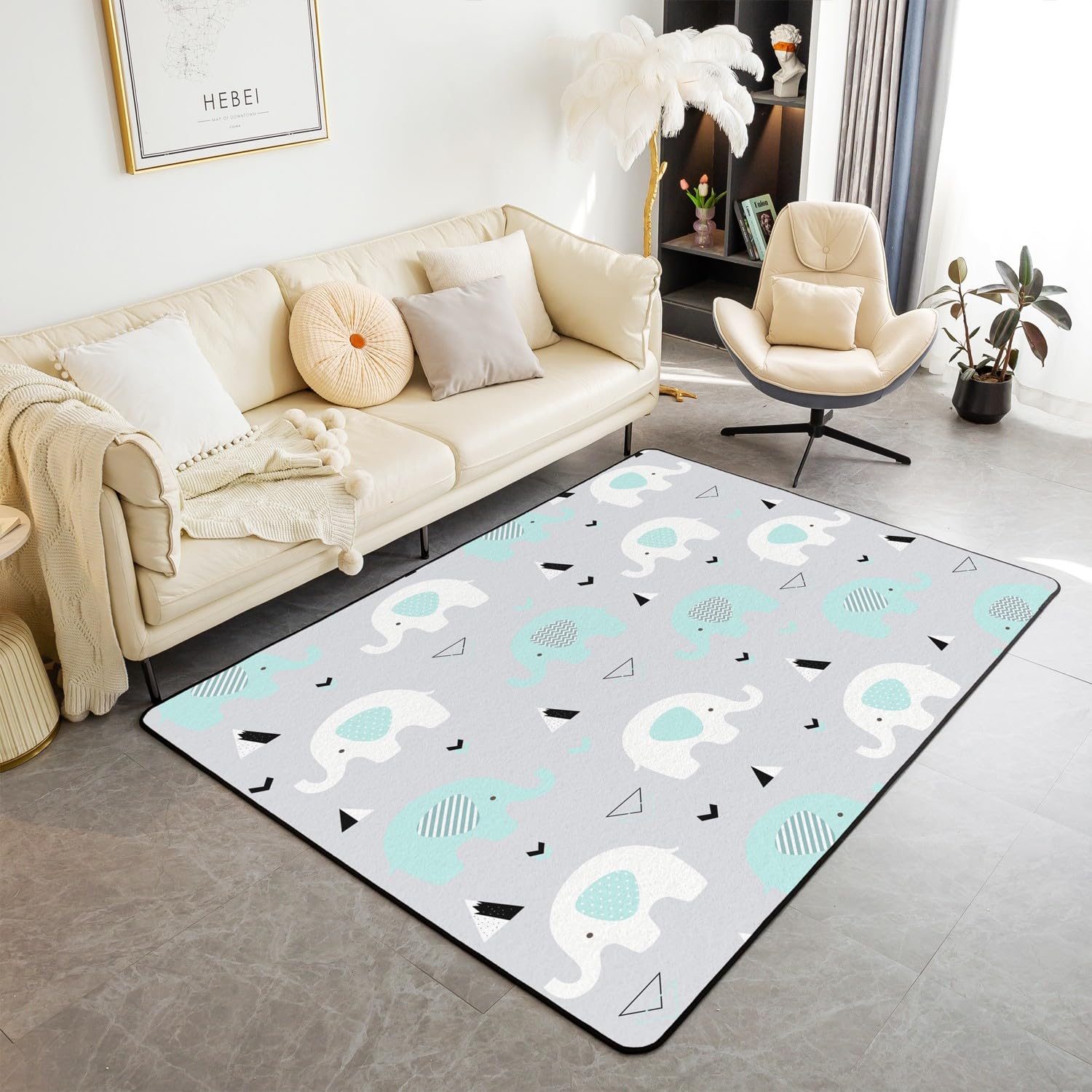 Dywaniki do salonu dla dzieci, słoń, 100 x 150 cm, boho, egzotyczny styl, mata podłogowa dla chłopców, dziewcząt, nastolatków, dekoracja 3D, wzór dzikich zwierząt, dywan dekoracyjny dywan