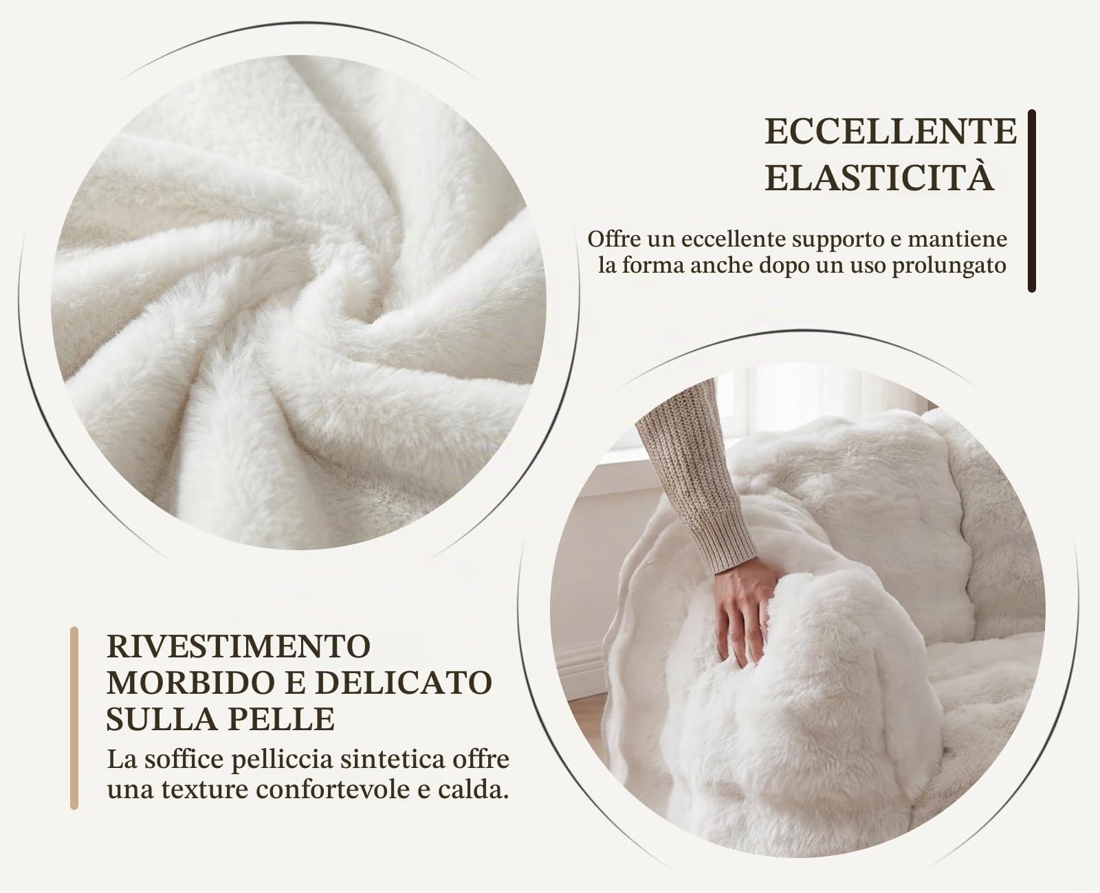 Puff Poltrona Pouf Letto in Pelliccia, per Soggiorno, Bianco