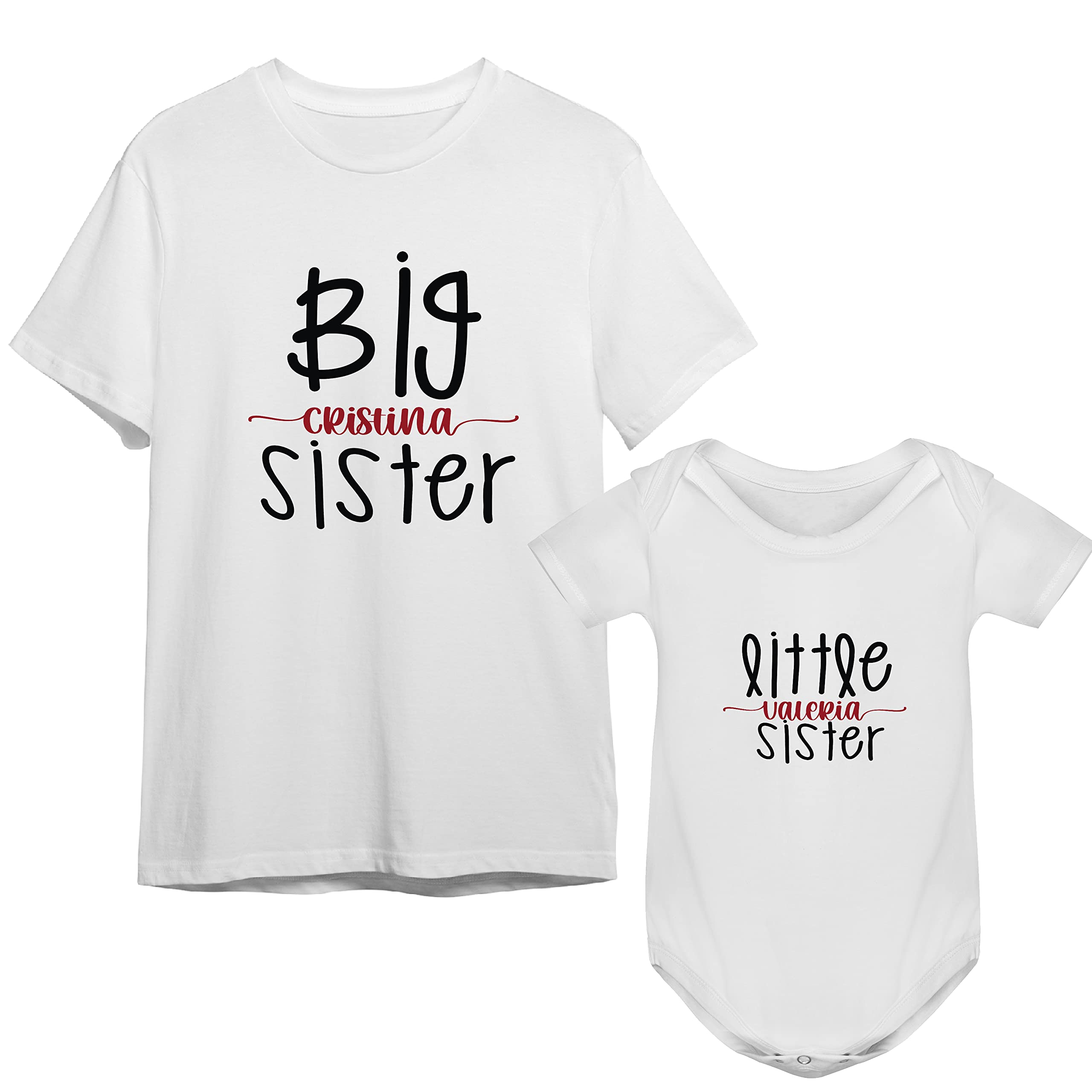 Evyre Conjunto camiseta hermano mayor + camiseta/body hermano pequeño personalizado con el nombre. Regalo original dia del padre/de la madre