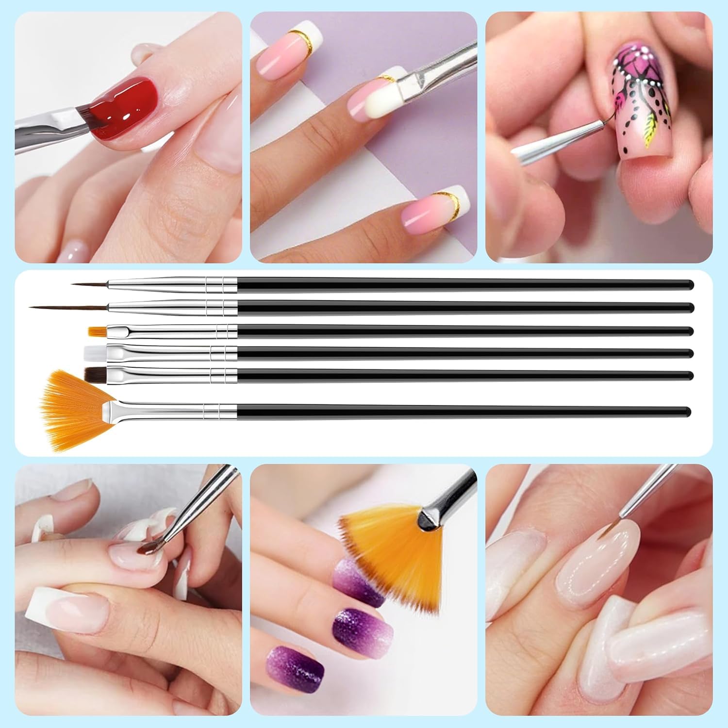 15 pennelli per nail art, pennello per unghie, gel con strumento per unghie, pennello gel UV, per costruzione, pennello in acrilico, pennello per nail art, per fai da te, disegni, colore: nero