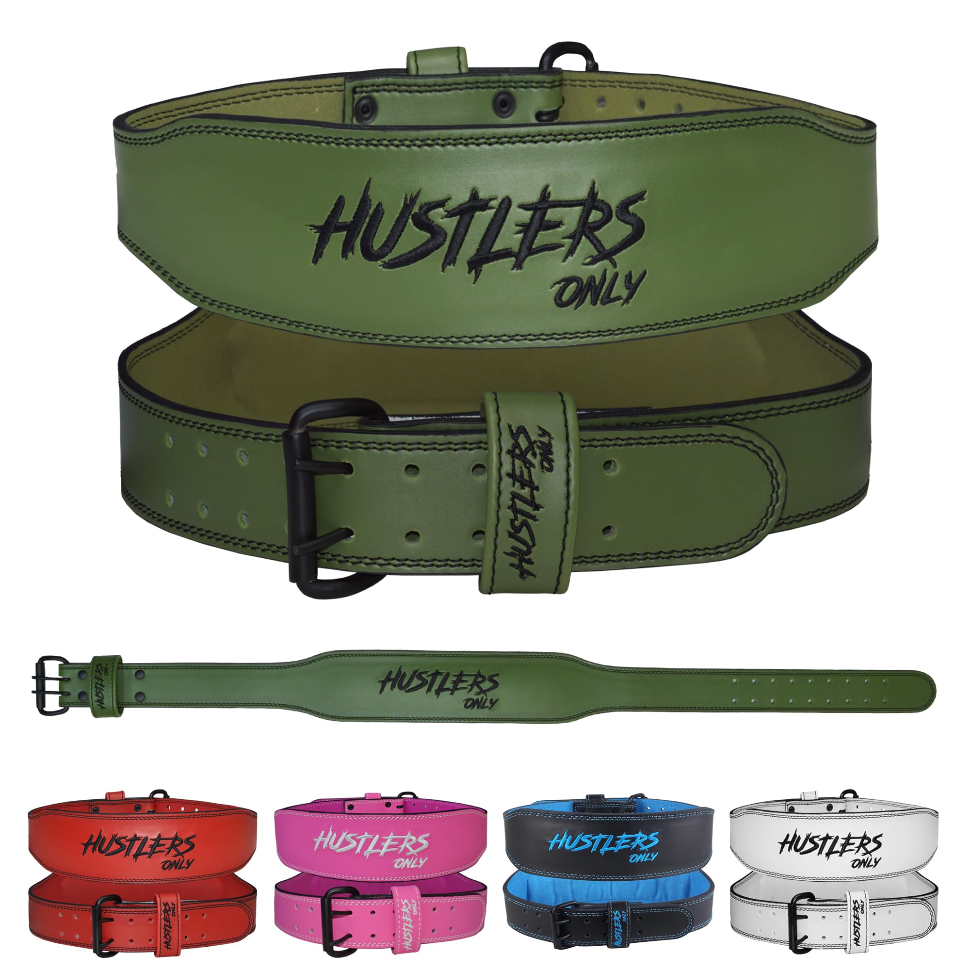 HUSTLERS ONLY Weight Lifting Belt for Men & Women – 7mm Thick Synthetic Leather Gym Belt 4” Padded Back Support - Weight Belt for Powerlifting, Bodybuilding, Deadlift, Squat Workouts (Green - S)