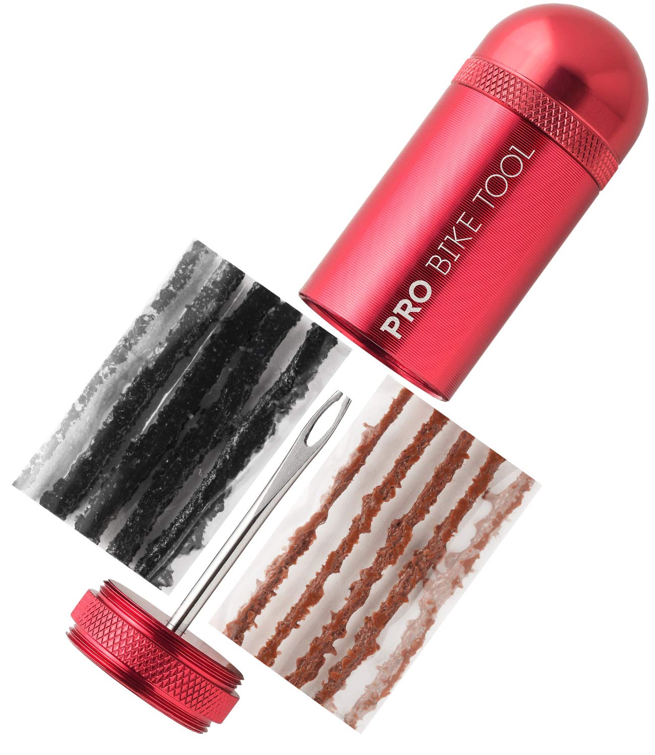 PRO BIKE TOOL Tubeless Bike Tyre Repair Kit – for MTB and Road Bicycle Tyres – Fix a Puncture or Flat, Fast – Tackle Set Includes Storage Canister, Plugger Tool and Plugs