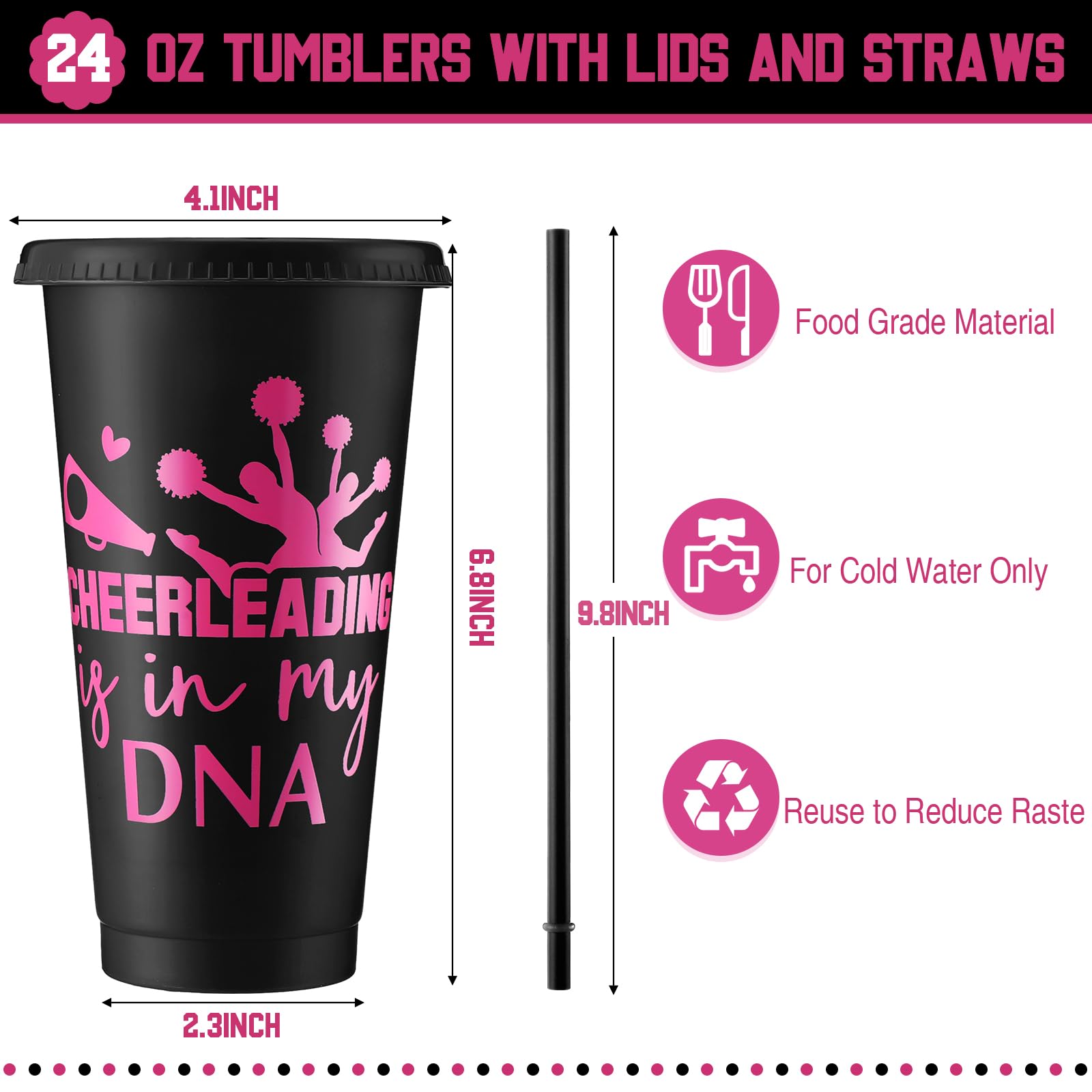 Amazon.com | Nuogo Cheerleader Gifts Bulk for Team 24 oz Tumblers with  Straws and Lids White Black Tumbler Cheer Water Bottles for Girls Cheer  Team Gifts Plastic Travel Cups for Cheerleader(Pink,24 Pcs):