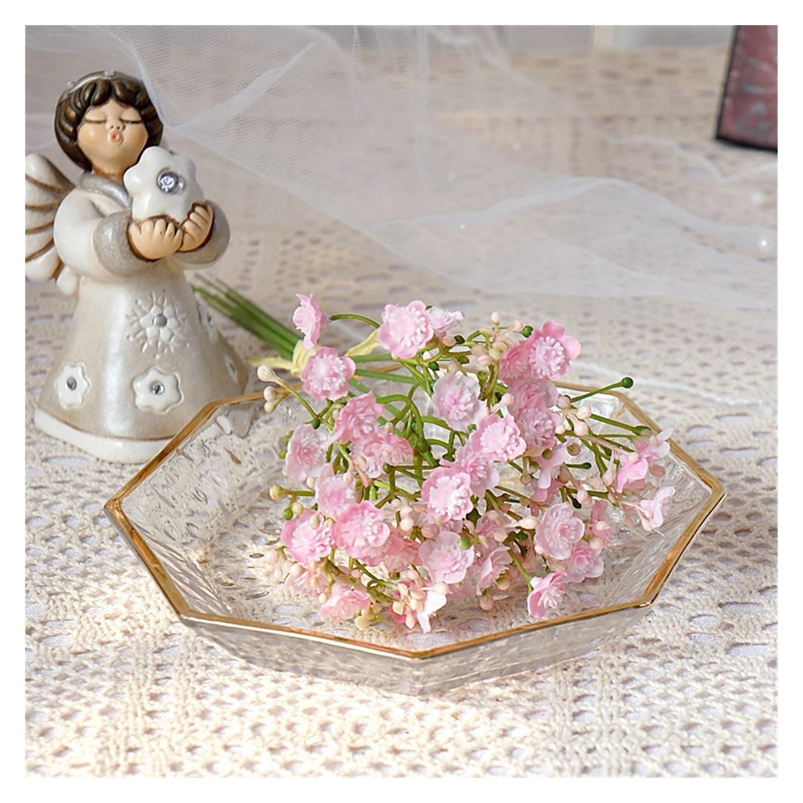 WAOCEO Fake Flowers 40 Head Bouquet Artificial Plastic Flower Handmade Fake Plant Gypsophila Floral Arrange For Wedding Home Table Decor artificial flowers decoration (Color : E)