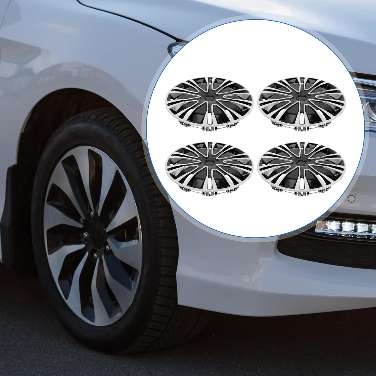 4 Pcs Car Wheel Rim Hub Cover Wheel Hub Caps R14 / 14 Inch Universal for Car Pickup Truck SUV Plastic Silver Tone Black