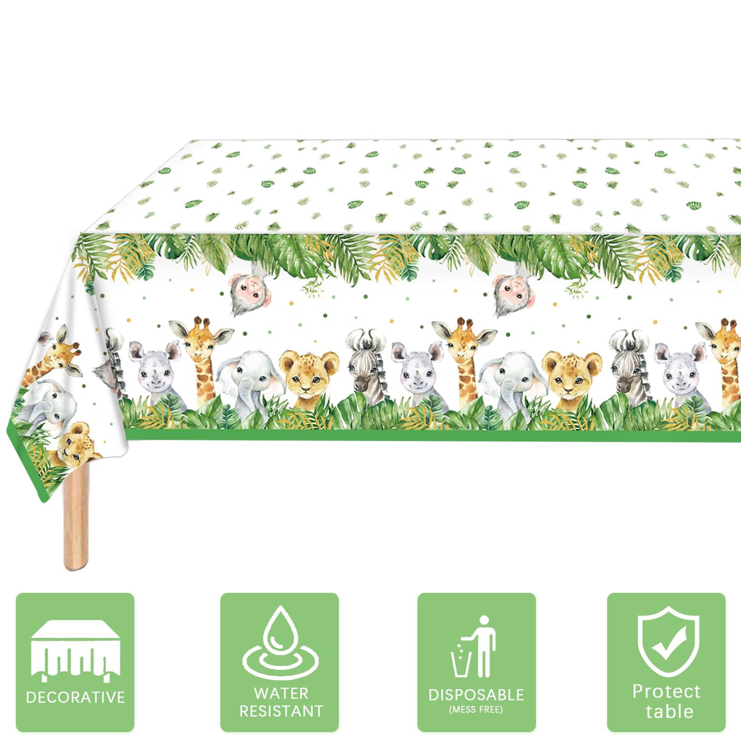 QIYANPAX 3 Pieces Jungle Safari Tablecloths Animals Plastic Table Cover Zoo Birthday Party Supplies for Safari Baby Shower Decorations, 108×54 Inch