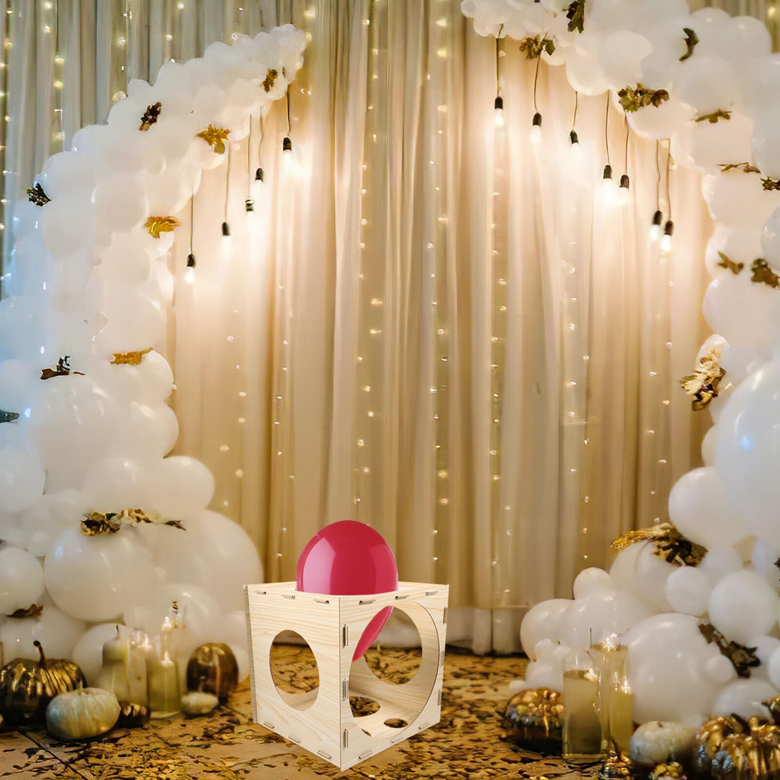 Holz Klassierkasten zur Messung von Ballongrößen mit 9 Löchern und Einfacher Bedienung für Hochzeit und Shower in Beige