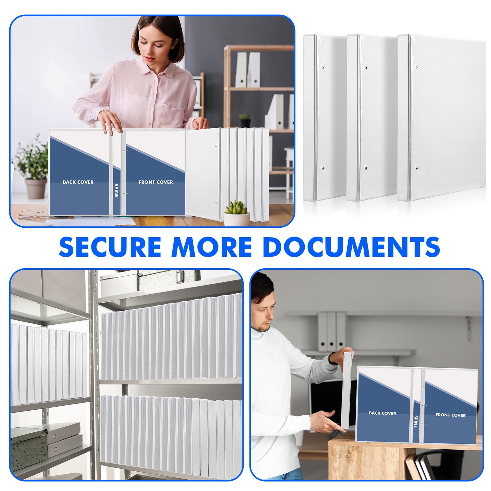 Sinload 3 raccoglitori a 3 anelli da 27,9 x 43,2 cm, con tasche, cartella per presentazioni, con copertina trasparente personalizzabile per documenti, file e progetti (bianco)