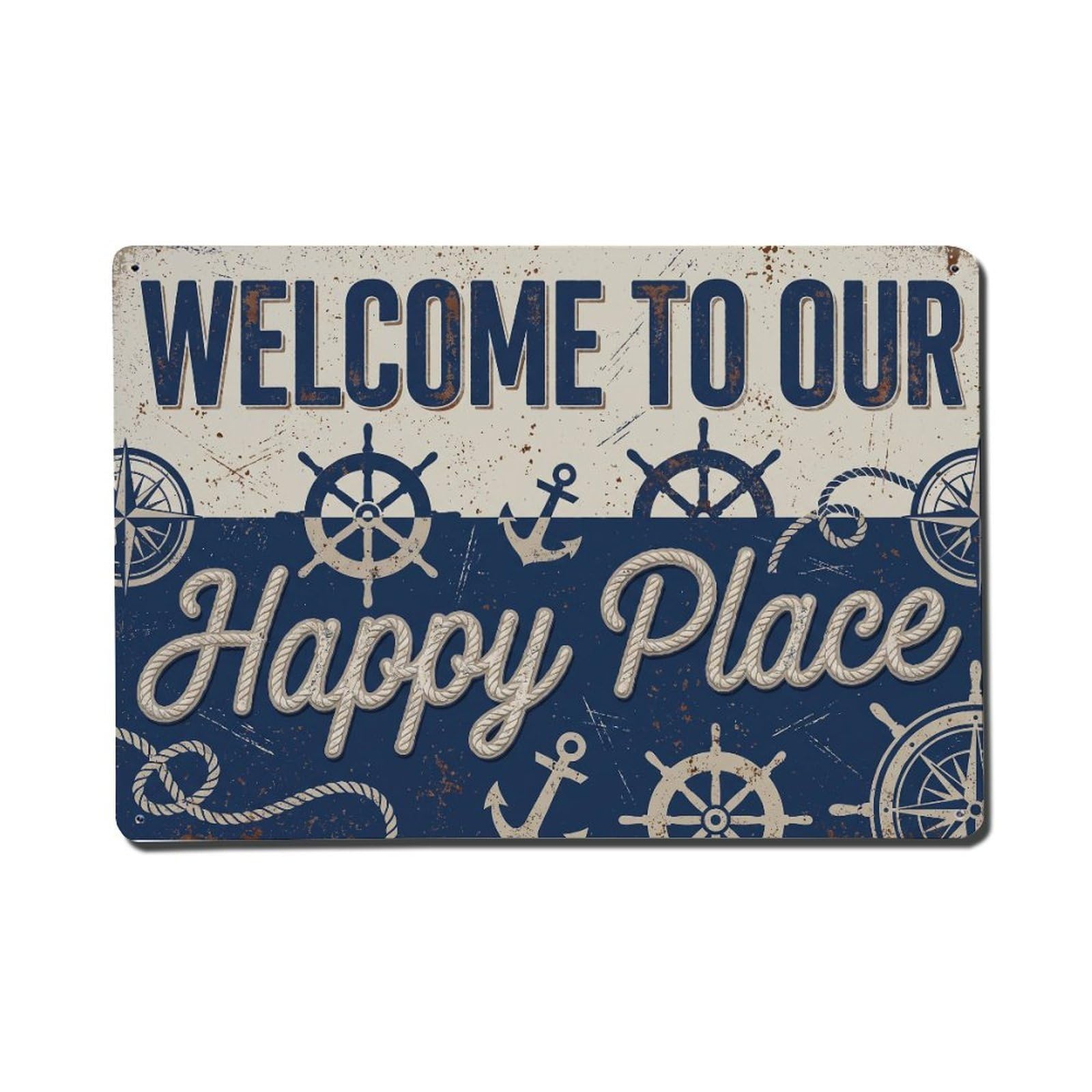 Welcome To Our Happy Place Nautical Dock Metal Tin Sign Plaque Wall Decor for Cafe, Club Bar, Office, Home Garden Metal Poster 8x12Inch