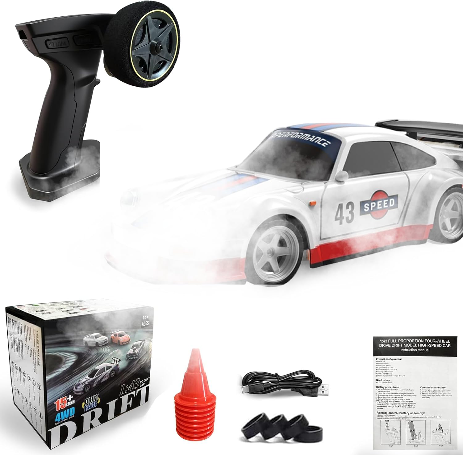 1/43 RC Drift Car, Mini Fast Small Remote Control Car with Gyroscope, 2.4GHz 4WD Full Proportional High Speed Micro Hobby RC Cars with Lights Racing Tires, Toy Model Gift for Adults Kids Boys Girls