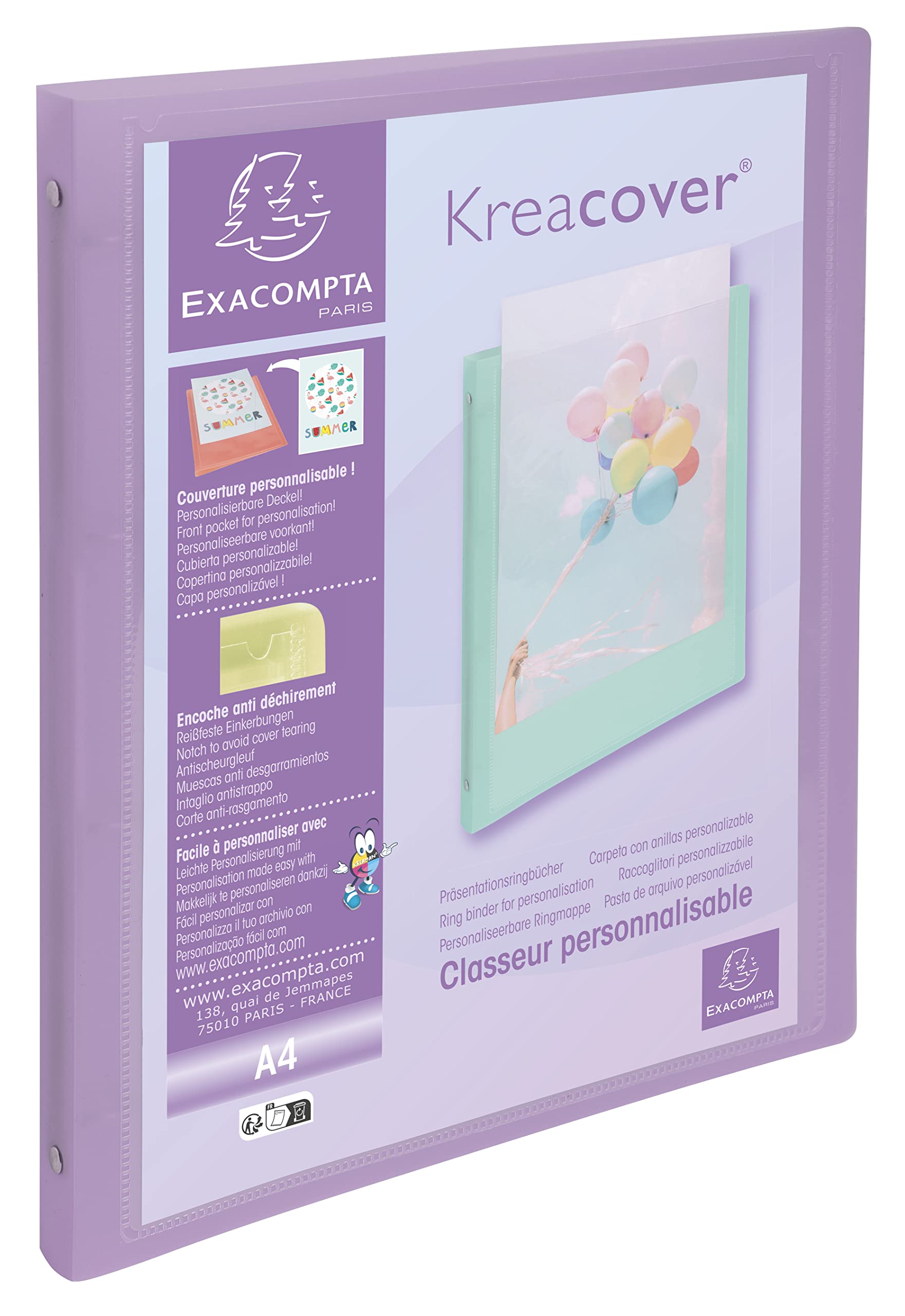 Exacompta 51279E - Class. KREACOVER PASTEL PP 4ax 15mm Ass. Paquet de 5