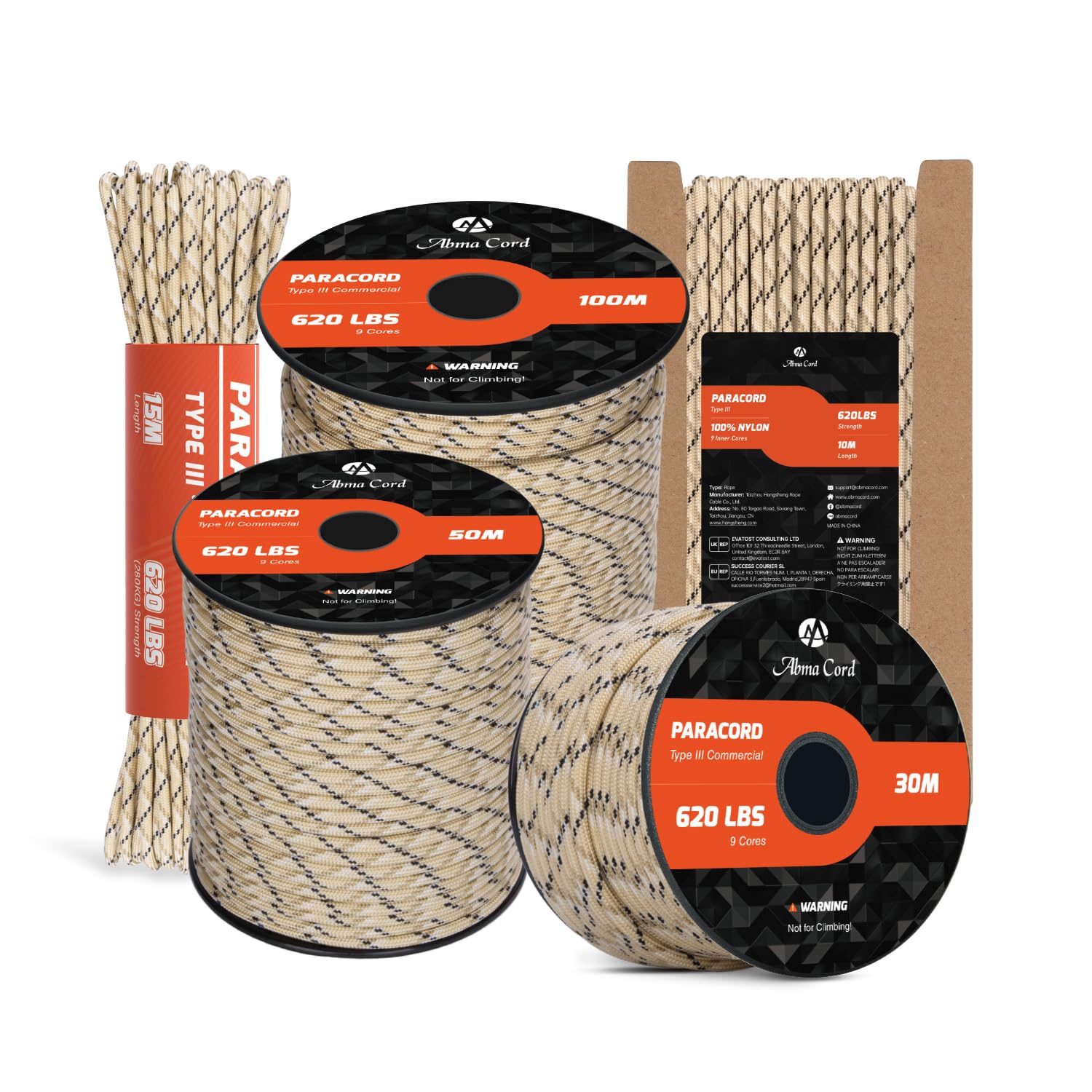 Abma Cord Desert Camo Paracord 4Mm 10M 100% Nylon Rope 9 Strands Type Iii Parachute Cord For Diy, Camping, Survival, Outdoor - Max. 280Kg