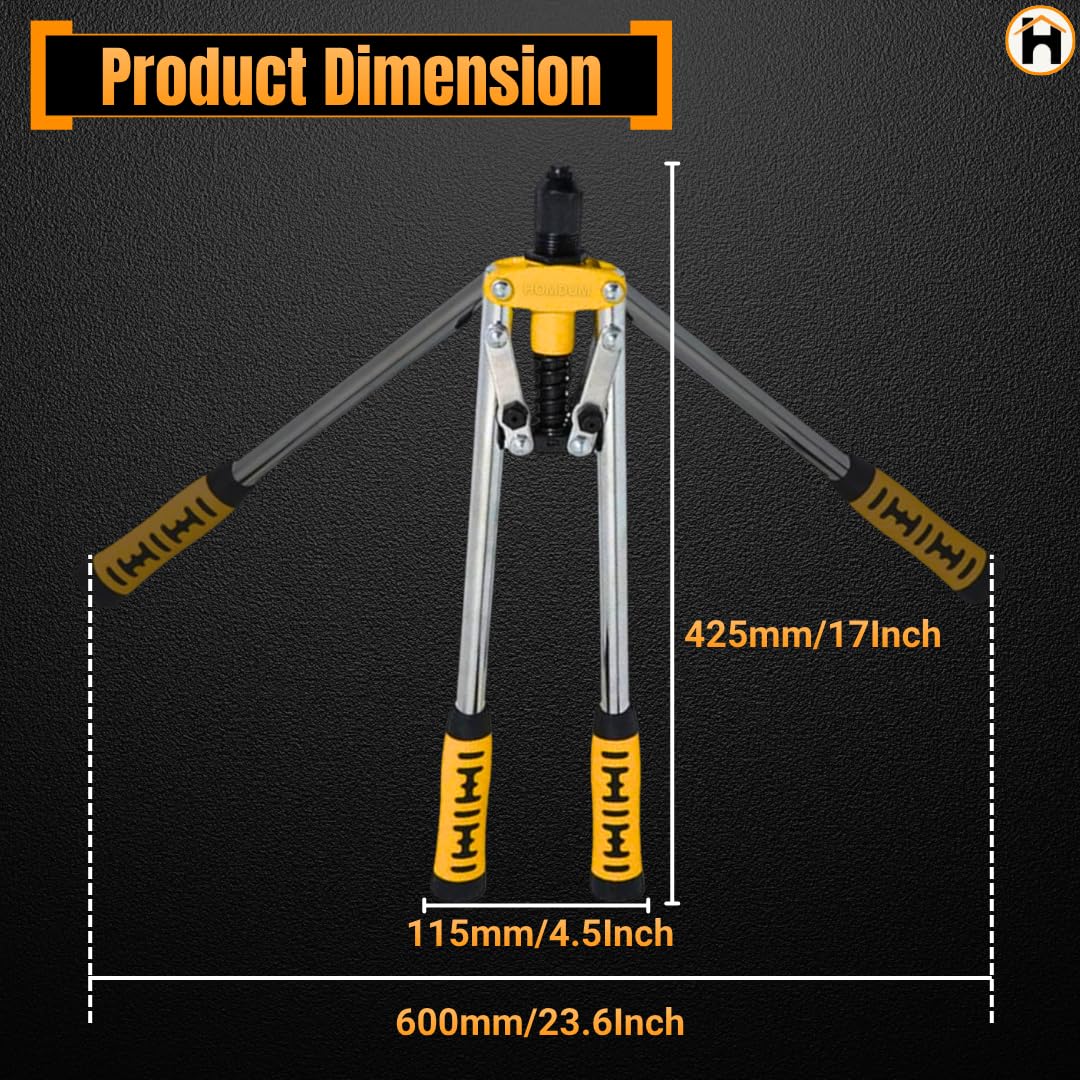 Homdum 17 Inch Heavy Duty Double Handle Rivet Gun With Pop Rivets, Hand Pull Riveter Nail Gun with 60 Nos Blind Rivet and Gloves (Yellow/Orange) 1