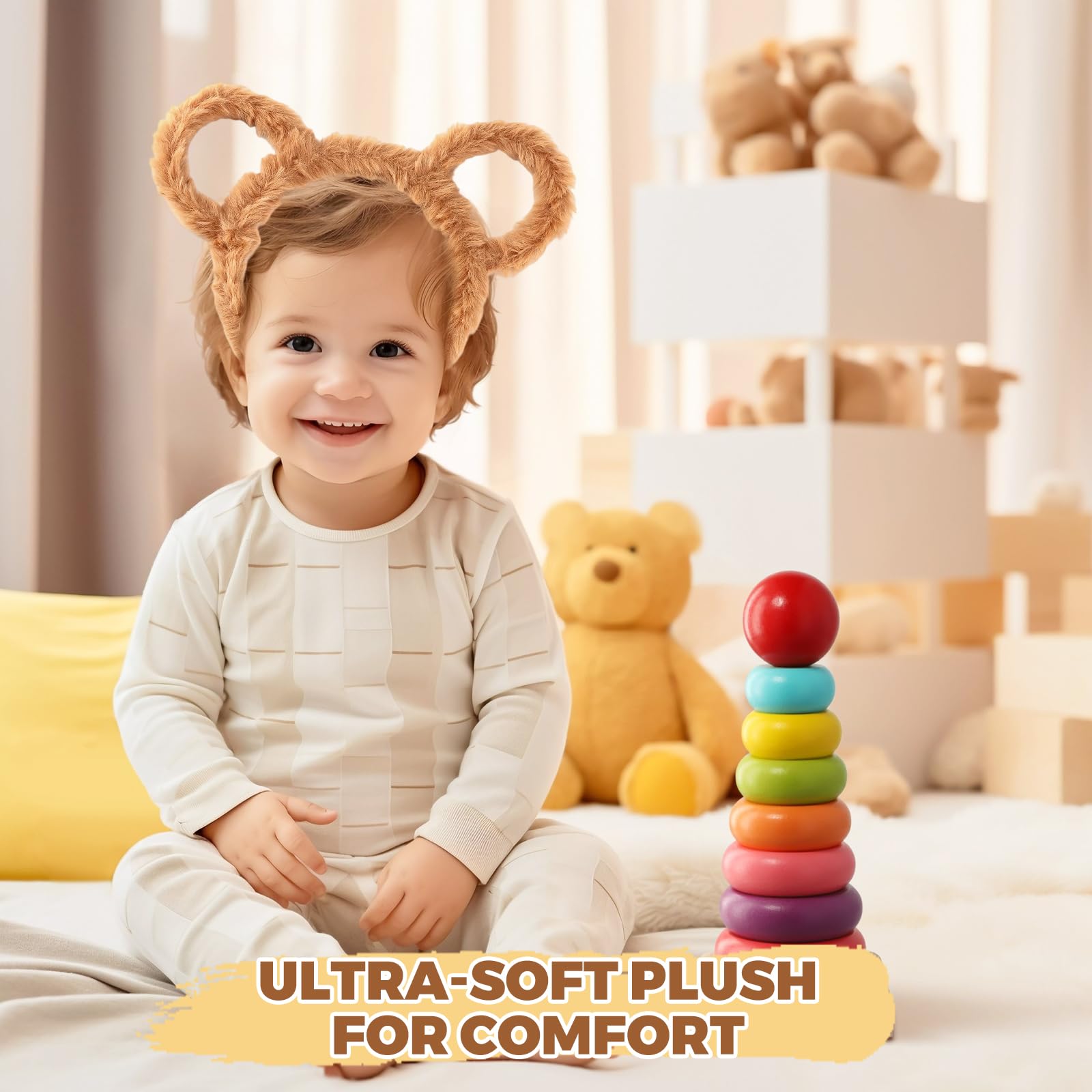 TAGMEIU 8 Pcs Brown Bear Ears Headband, Plush Animal Ears Hair Band with Flexible Metal Hoop - Image 4