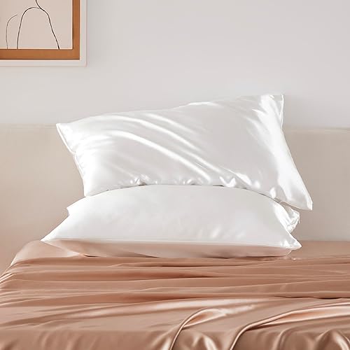 Miniatura 7 de Bedsure Juego de 2 fundas de almohada de satén para cabello y piel, color marfil, tamaño King, similares a las fundas de almohada de seda, fundas de
