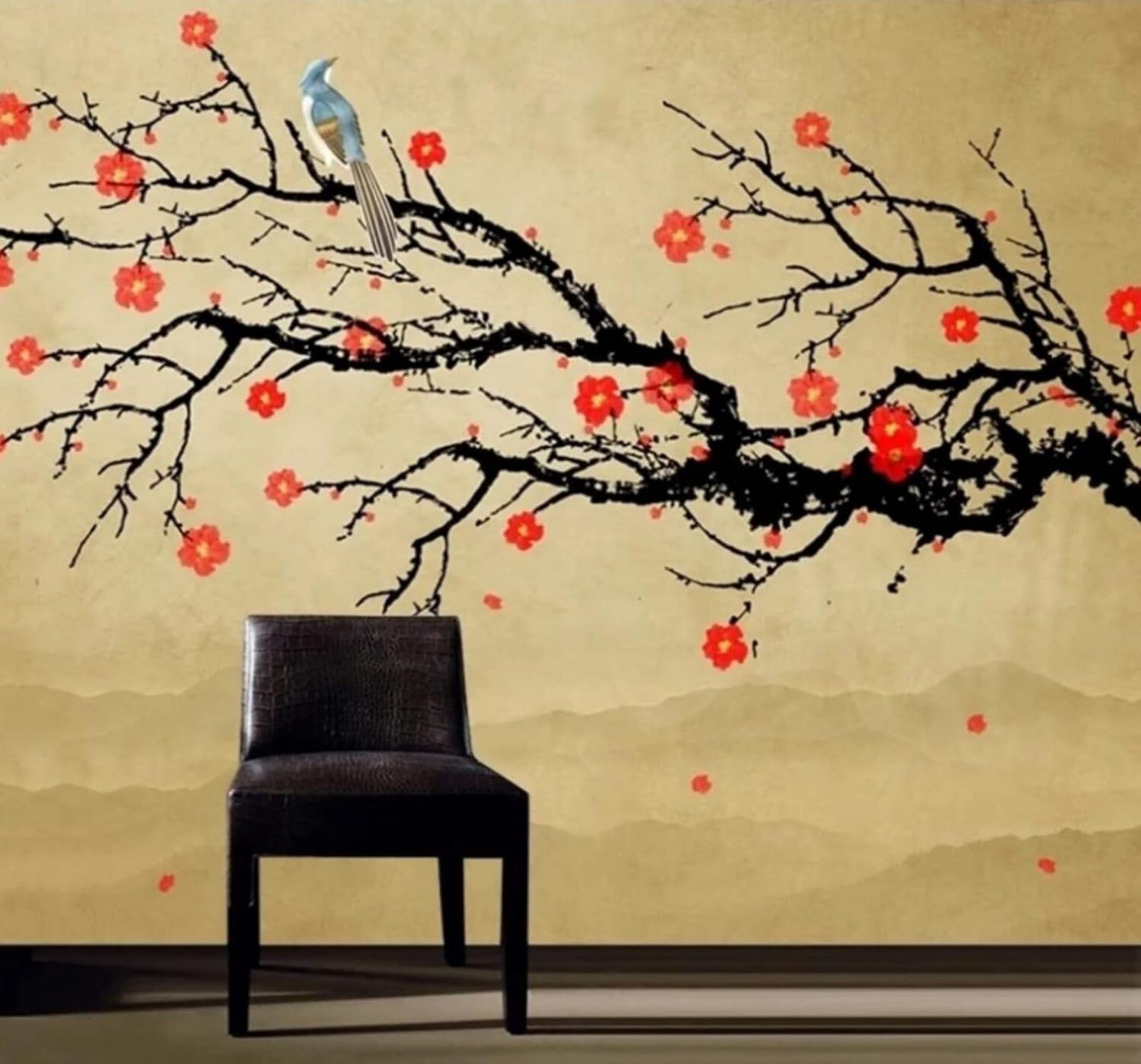 Vintage Hand Drawn Ink Plum Blossoms Scenery 3D Wallpaper Easy Install Feature Office Living Room Sofa Bedroom TV Background Wall Decoration-400cm×280cm