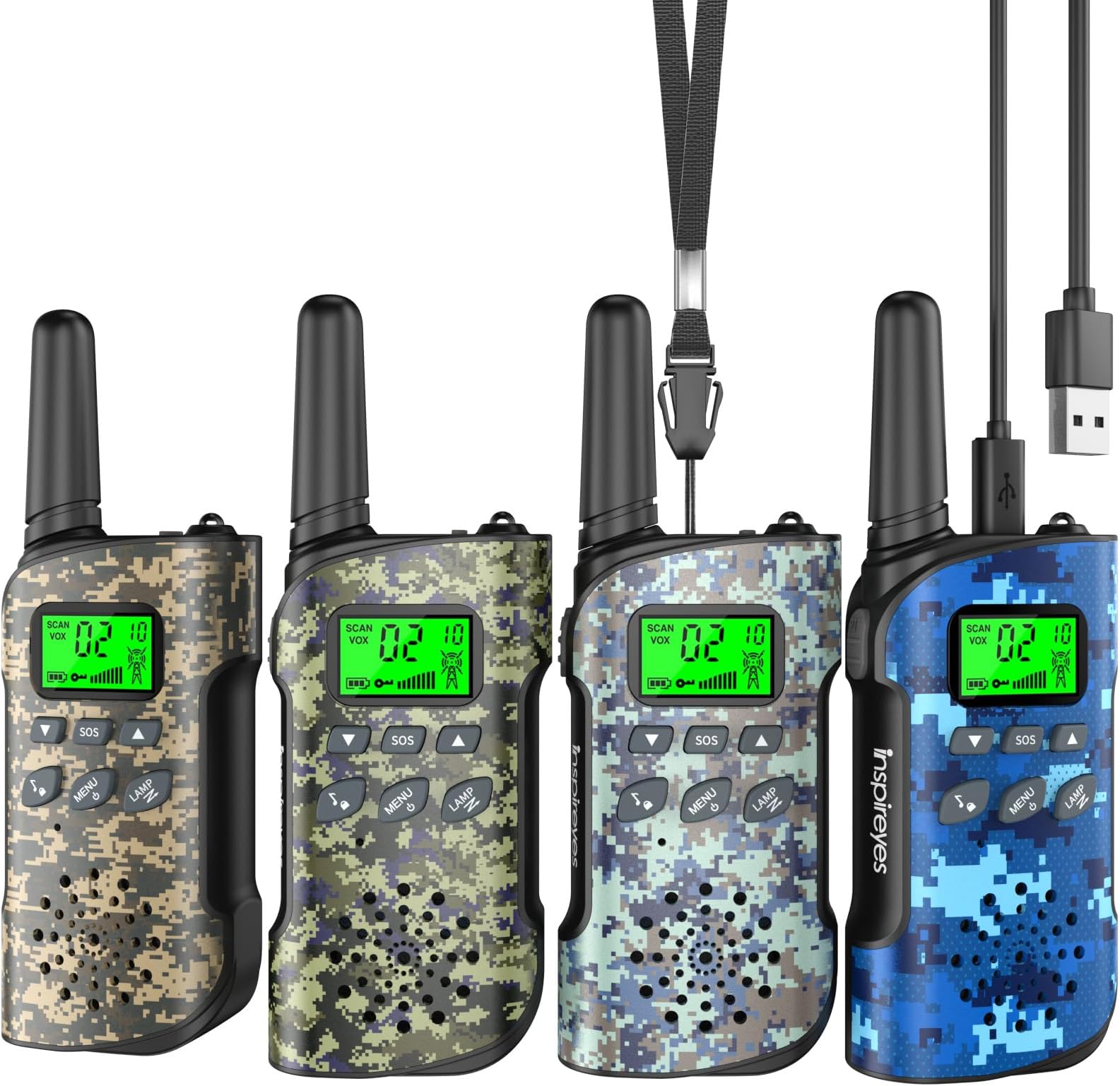 Inspireyes Kids Walkie Talkies Rechargeable Long Range 2-Way Radios 4 Pack