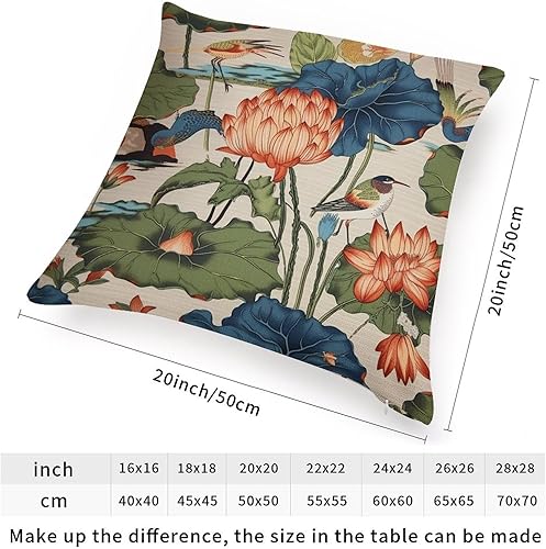 Vista 27 de ArogGeld Fundas de cojín asiáticas escénicas elegantes chinoiserie, diseño de loto verde, pájaros, jardines, funda de almohada para sofá