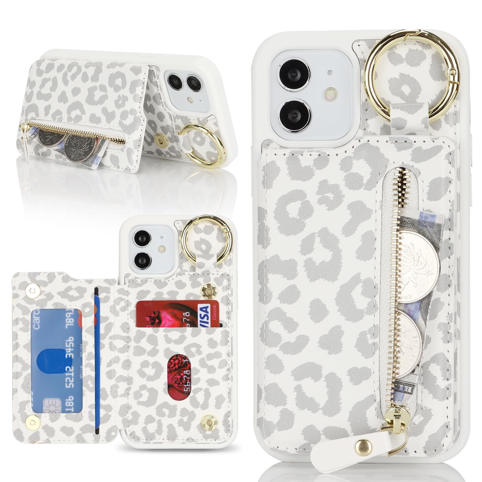 Ｈａｖａｙａ for iPhone 12 case Wallet with Card Holder for Women Men Shockproof Phone case iPhone 12 pro with Keychain Ring Stand Leather Zipper Credit