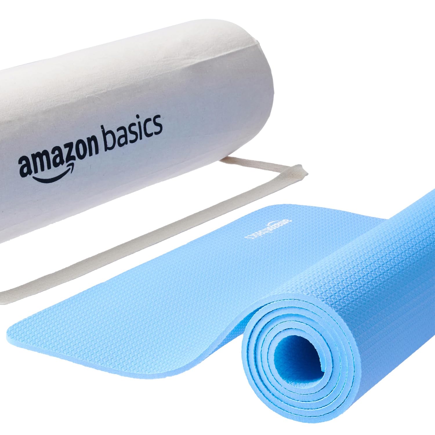 amazonbasics yoga mat | 6 mm thick mat | bag included | grippy surface | anti slip exercise mat | tpe and eva material | yoga mat for men & women | exercise mat for gym or home (blue)