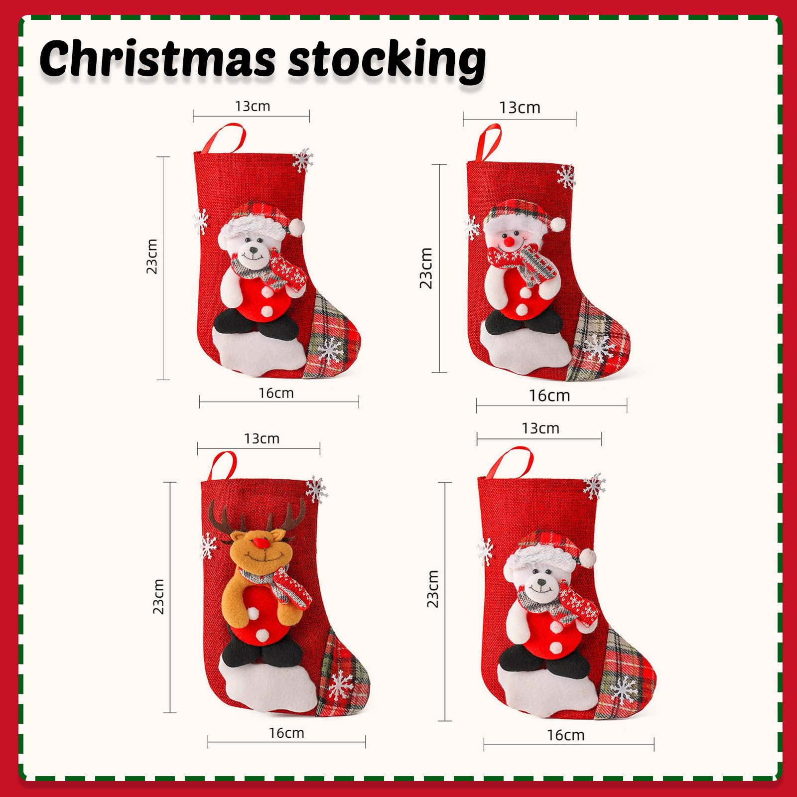 Sporgo Grande chaussette de Noël : lot de 4 chaussettes de Père Noël à remplir pendentif décoration de Noël, chaussette de Père Noël sac cadeau suspendre cheminées, murs, escaliers, arbres de Noël