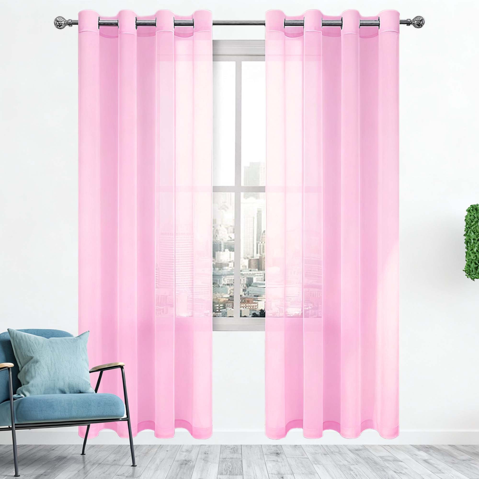 Voilage 320 x 180 cm anti UV rose court pour fenêtre de cuisine