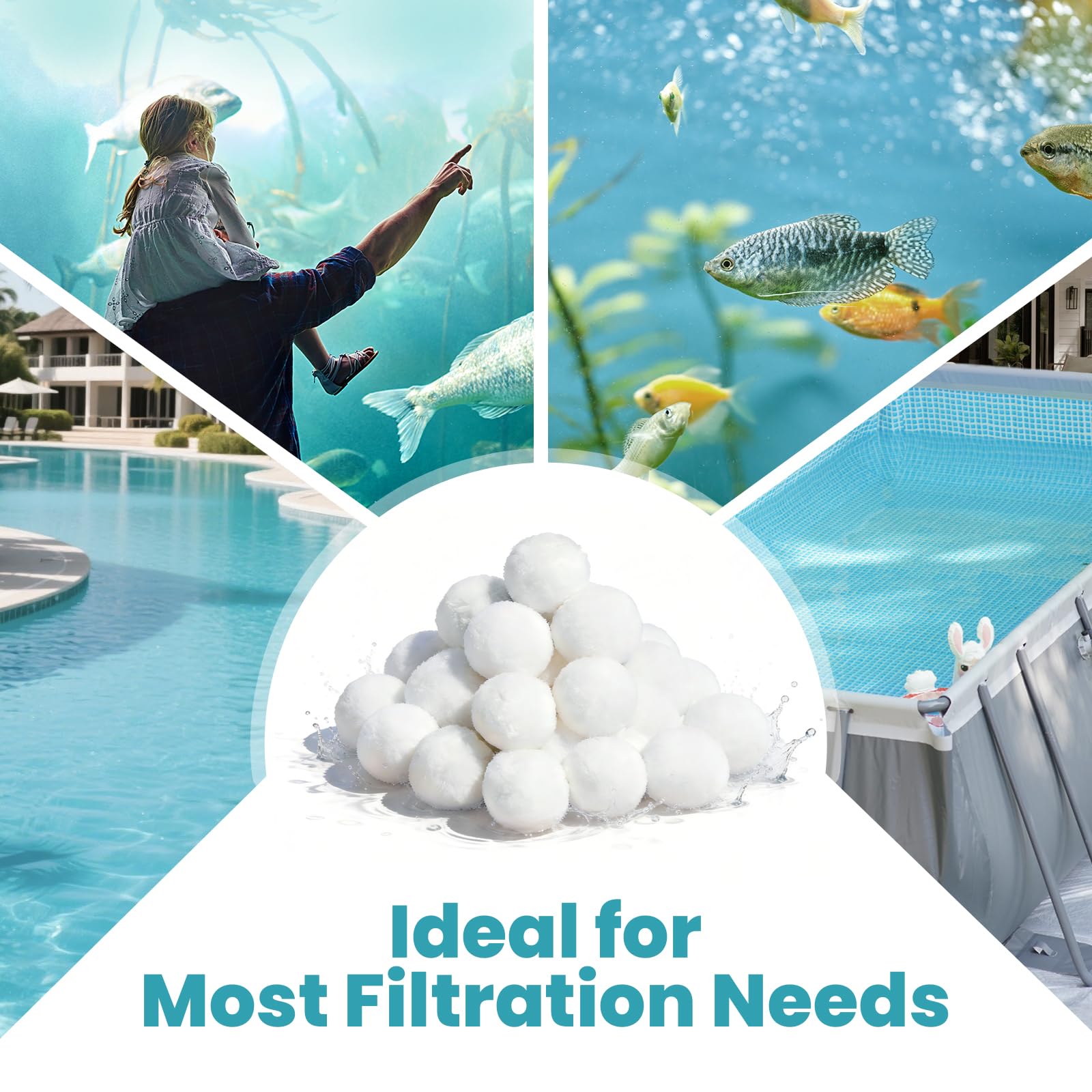 Balles filtrantes de piscine de 2,1 kg pour filtres à sable, balles filtrantes blanches réutilisables pour tous les systèmes de filtre à sable, balles filtrantes efficaces et légères