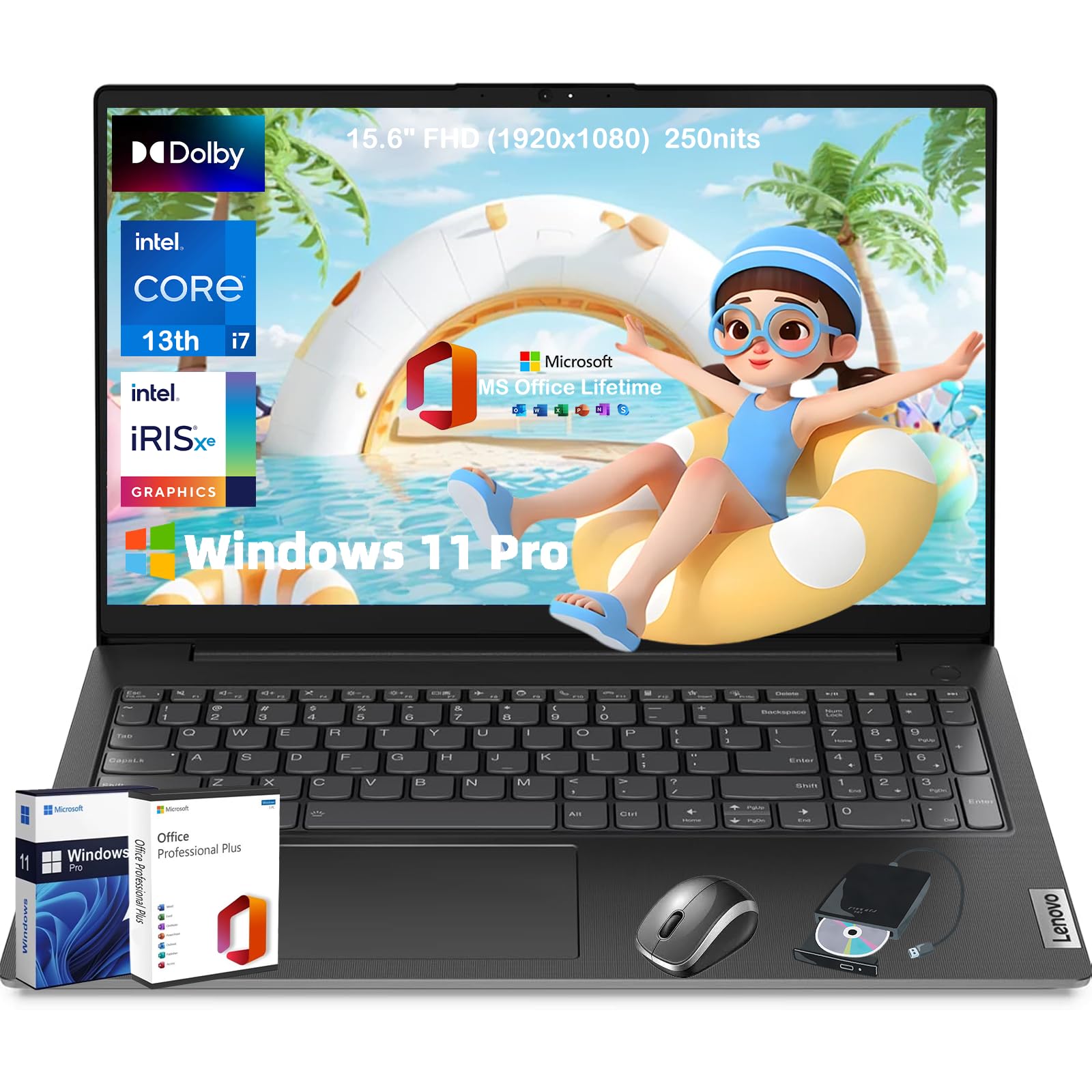 Lenovo V15 Premium Business Laptop - 15.6" FHD Display, IntelCore i7-1355U Processor, Wi-Fi 6, Numeric Keypad, HDMI, RJ45, Windows11 Pro, Office Lifetime (16GB RAM, 1TB SSD)