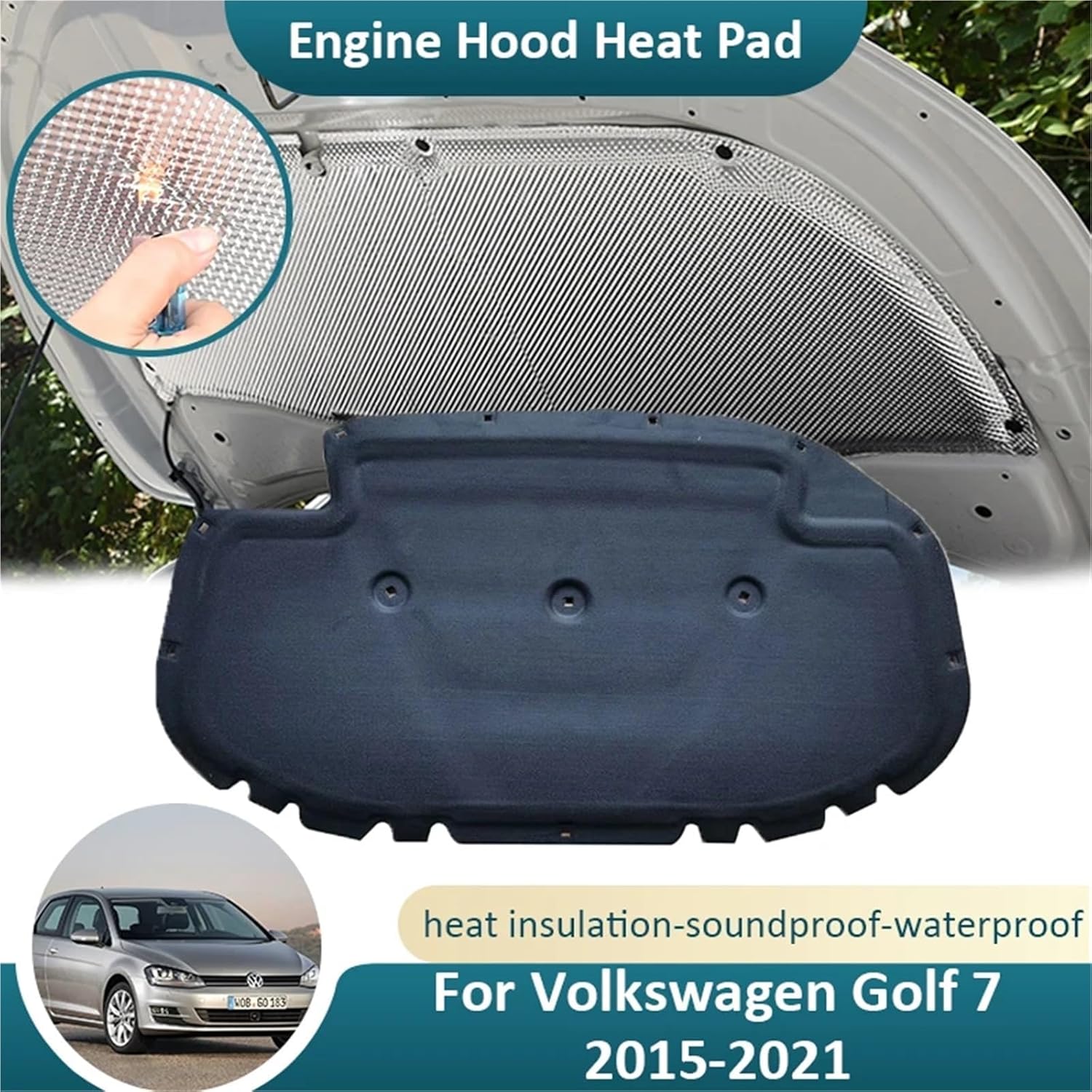 VW ゴルフ 7 Mk7 2015 〜 2021 フロントフードエンジンサウンドマット断熱カバー綿パッド防音熱アクセサリー(One