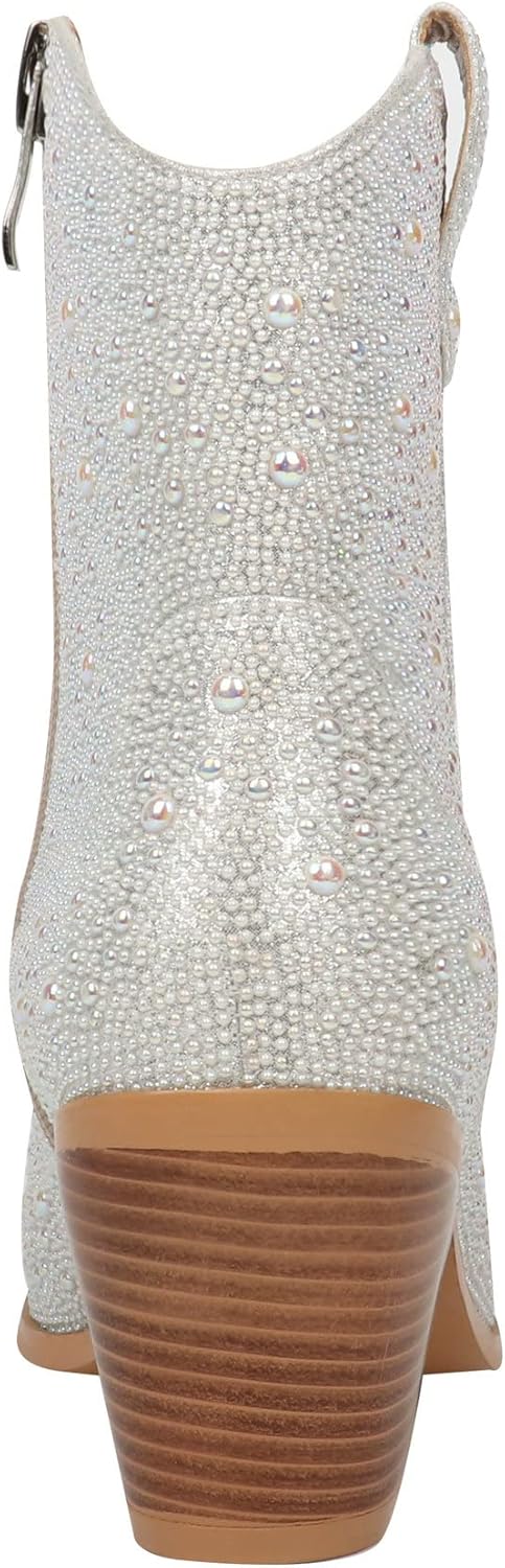 FIFSY Women Rhinestone Cowboy Boots Glitter Chunky Heel Sparkly Cowgirl... - Picture 44 of 63