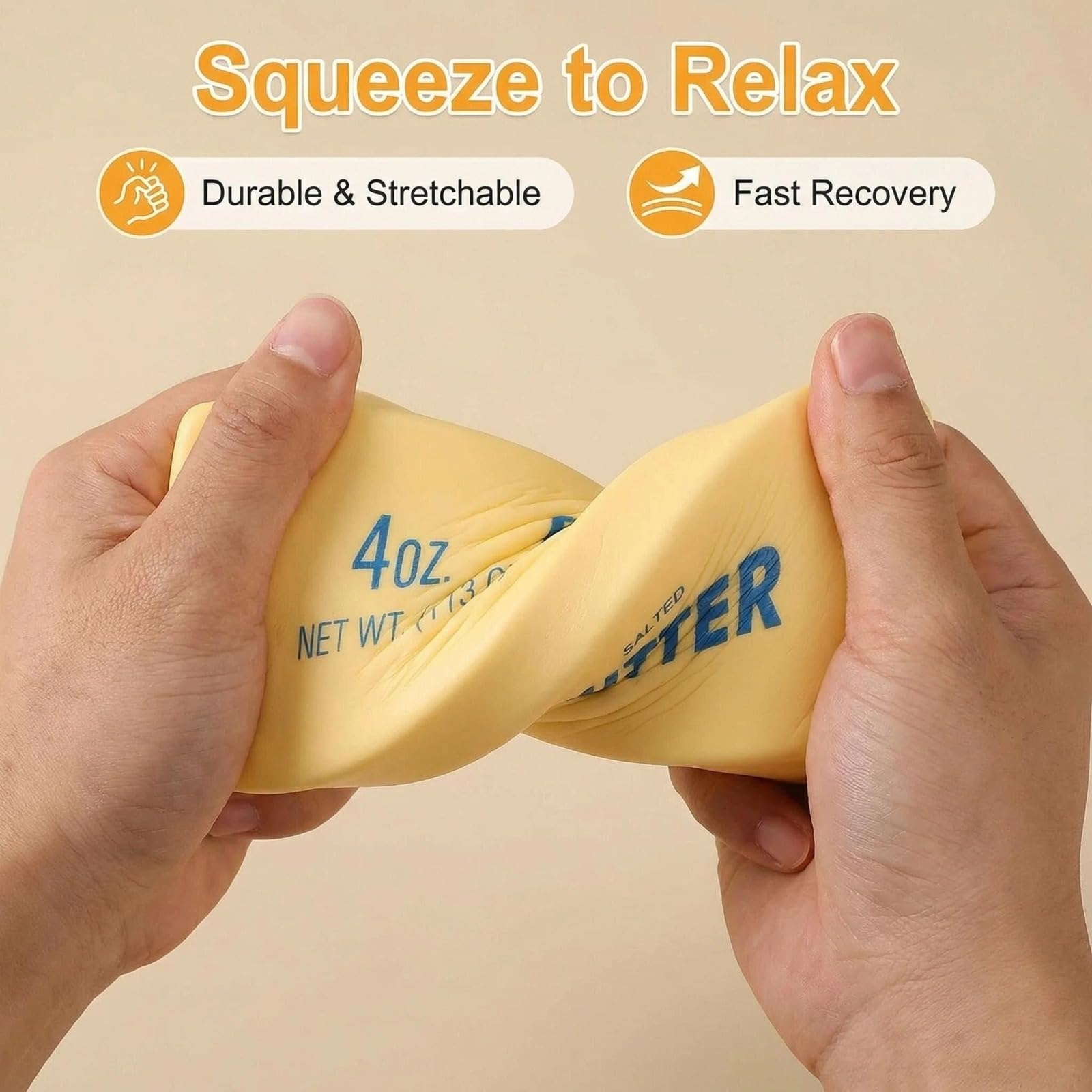 Slow Rebound Cute Butter Squeeze Stress Balls, 2026 New Squeeze Ball Realistic Butter Stick Soft Squeeze Toys, Upgrade Stress Relief Fidget Toys Wet Slow Rebound Stress Relief Toy (1, Yellow) (1Pcs) - 4