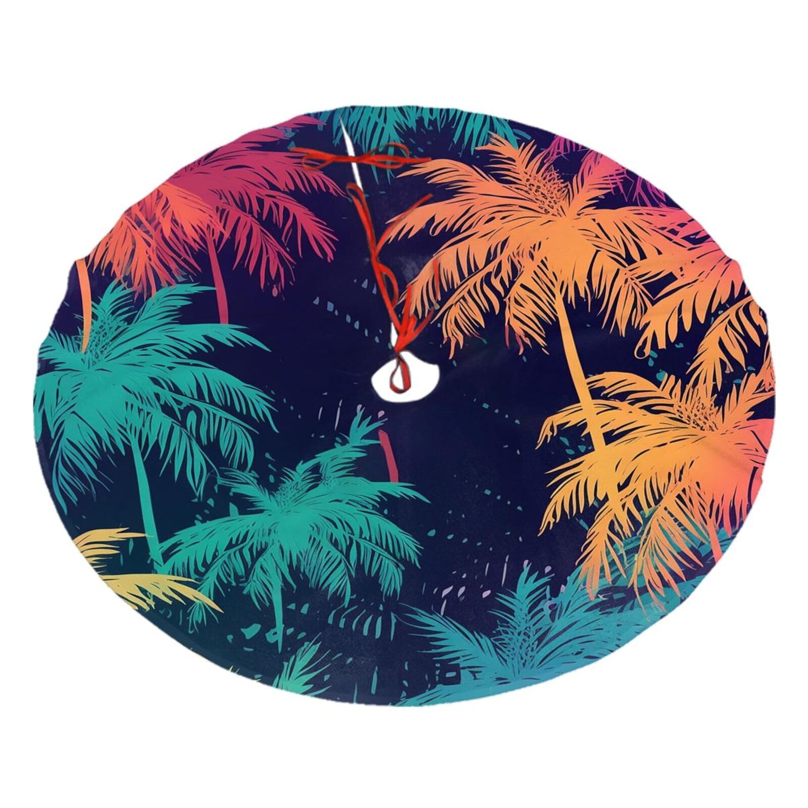 Colorful Palm Trees Christmas Tree Skirt 36",Soft Plush Xmas Tree Mat Christmas Tree Oranment for Merry Christmas Party Holiday Indoor Outdoor Decorations