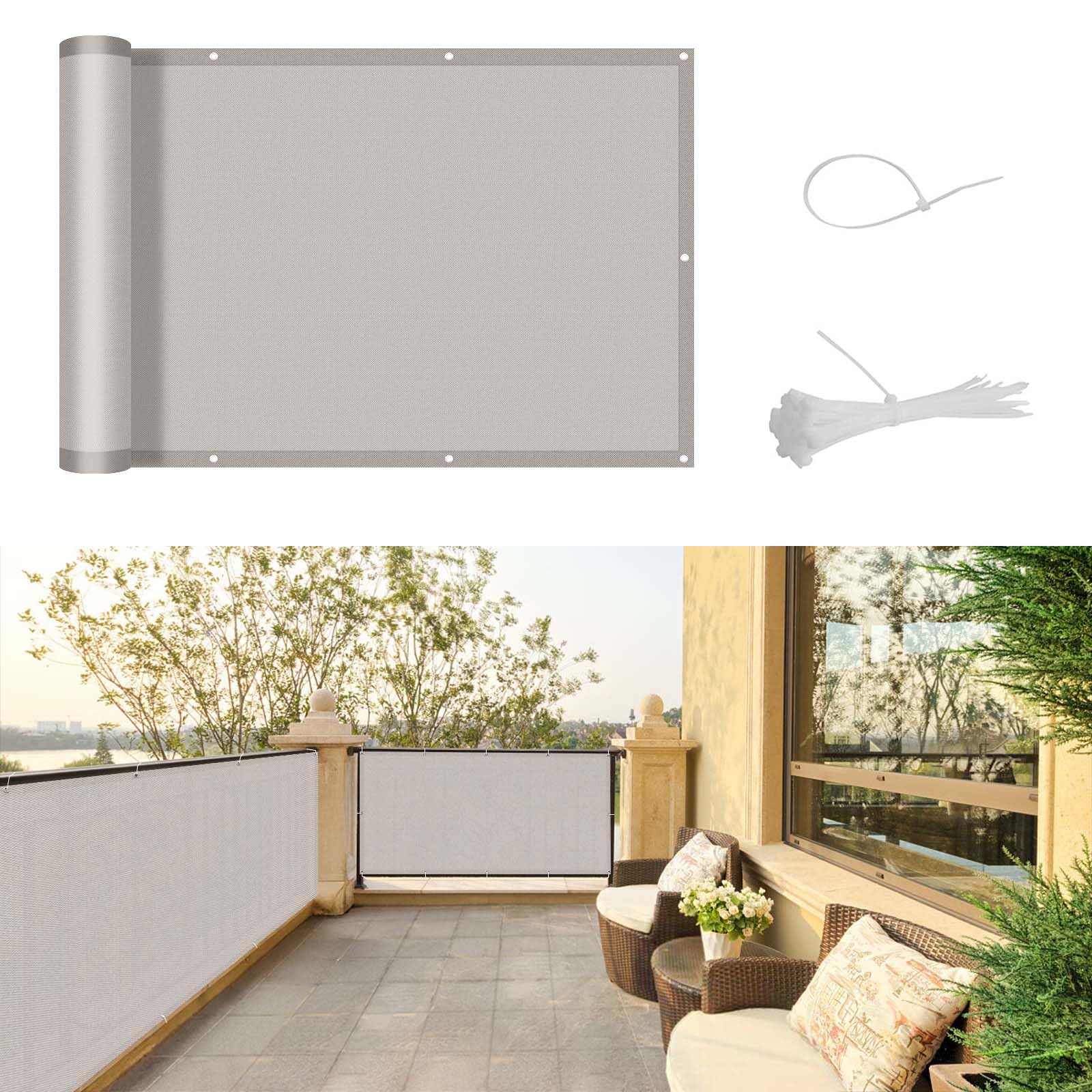 SUNNY GUARD Frangivisto Balcone 100x800cm Protezione Balcone Privacy,Protezione UV,Antivento e Impermeabile Ringhiera Copertura per Giardino terrazza con Fascetta,Taupe