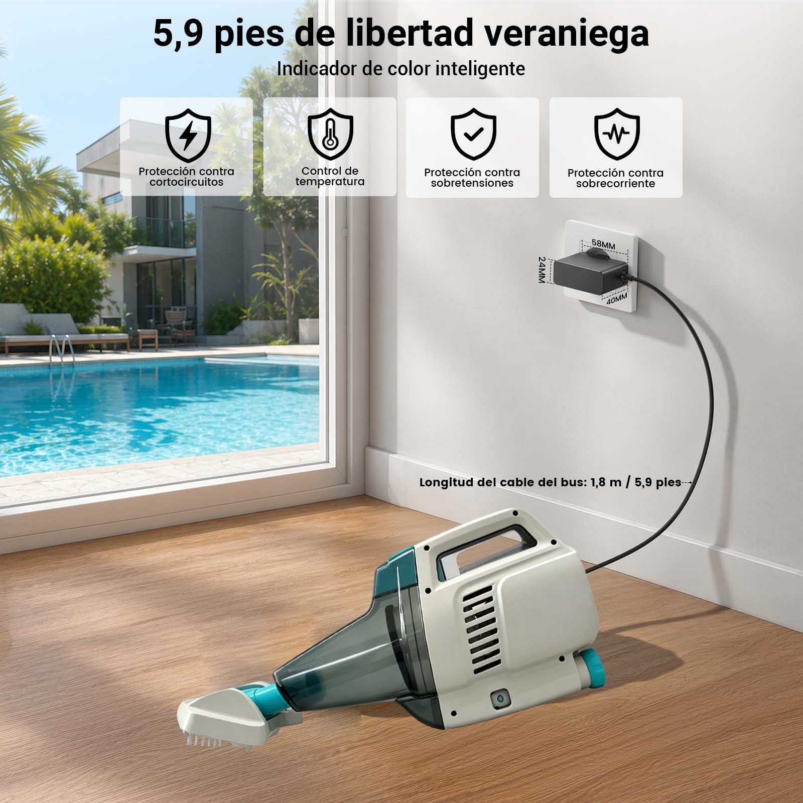 Bouge Limpiafondos Piscina Adaptador Compatible con Intex ZR200 28627 28627E 28628 Aspiradora para Piscina y SPA Repuesto Cargador Cable